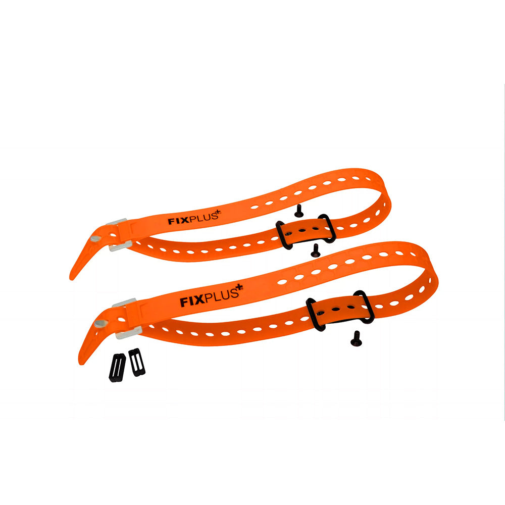 Fixplus Gear Tightener Set 46 Cm – 2 Supports Aluminium + 2 Sangles 46 Cm Orange + Strapkeepers – Fixation Solide Pour Gros Équipements Vélo