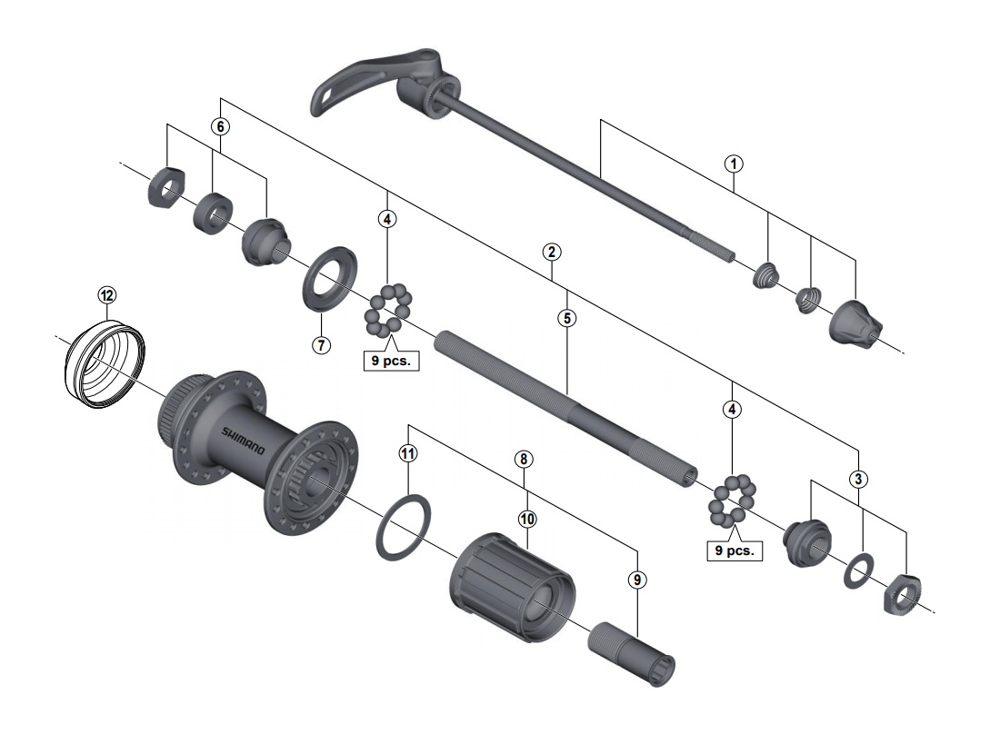 himmm Shimano Spares FH-M4050 complete hub axle; 146 mm – BikeParts.co.uk
