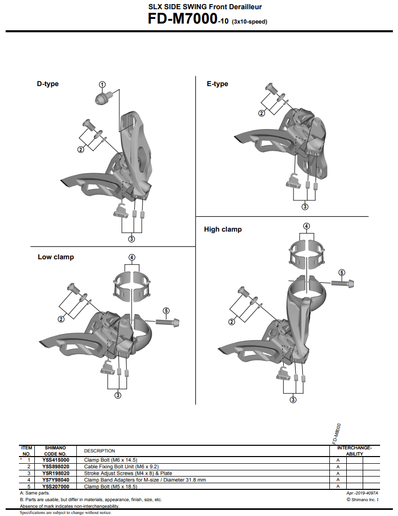 Shimano SLX FD-M7100-D front mech, 12-speed double, side swing