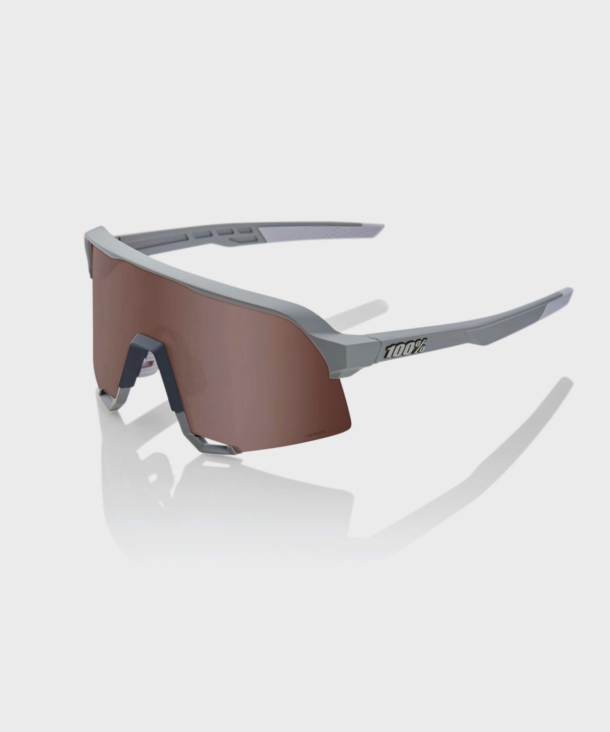 100% S3 Glasses - Soft Tact Stone Grey / HiPER Crimson Silver Mirror Lens