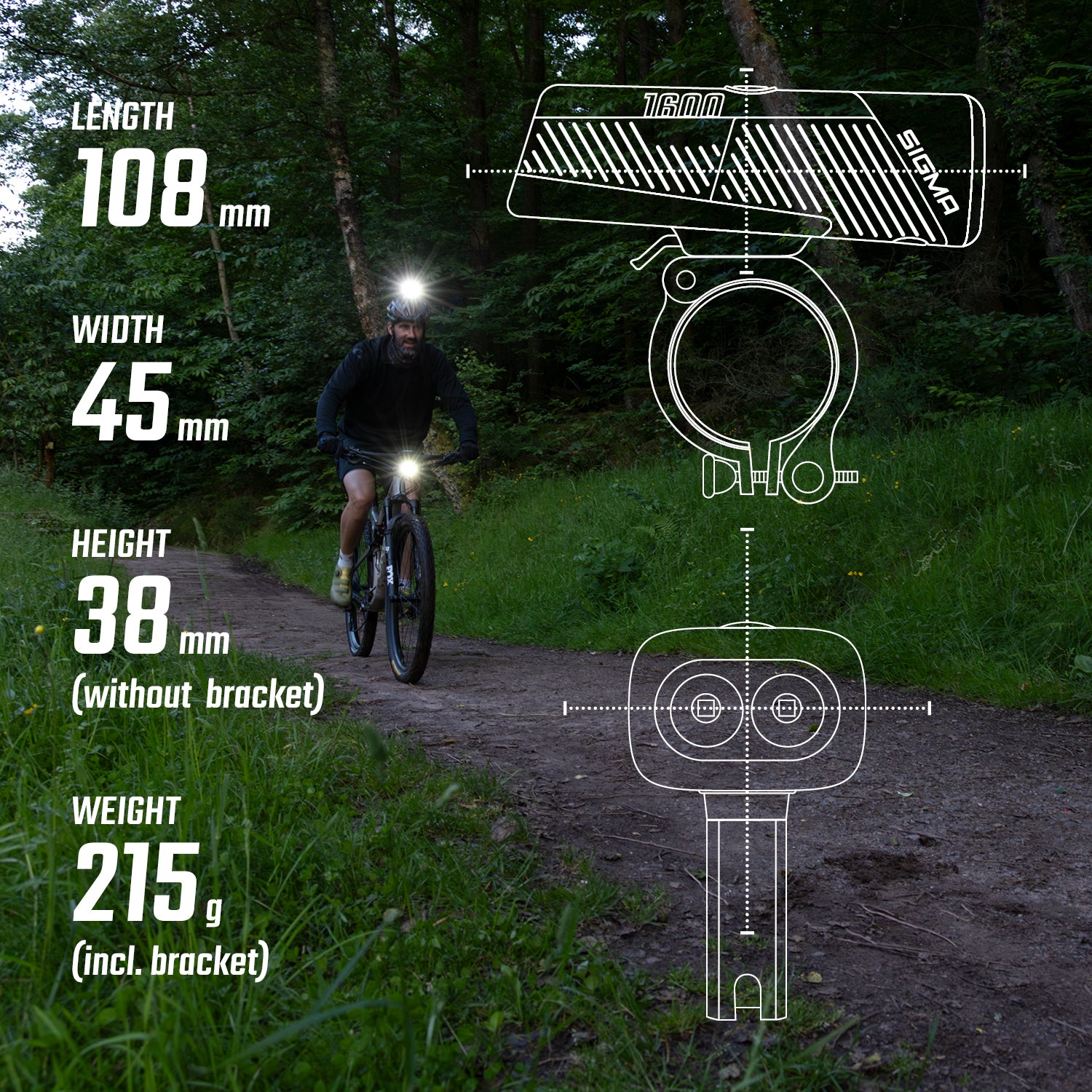Sigma Buster 1600 Headlight w/hbar mount