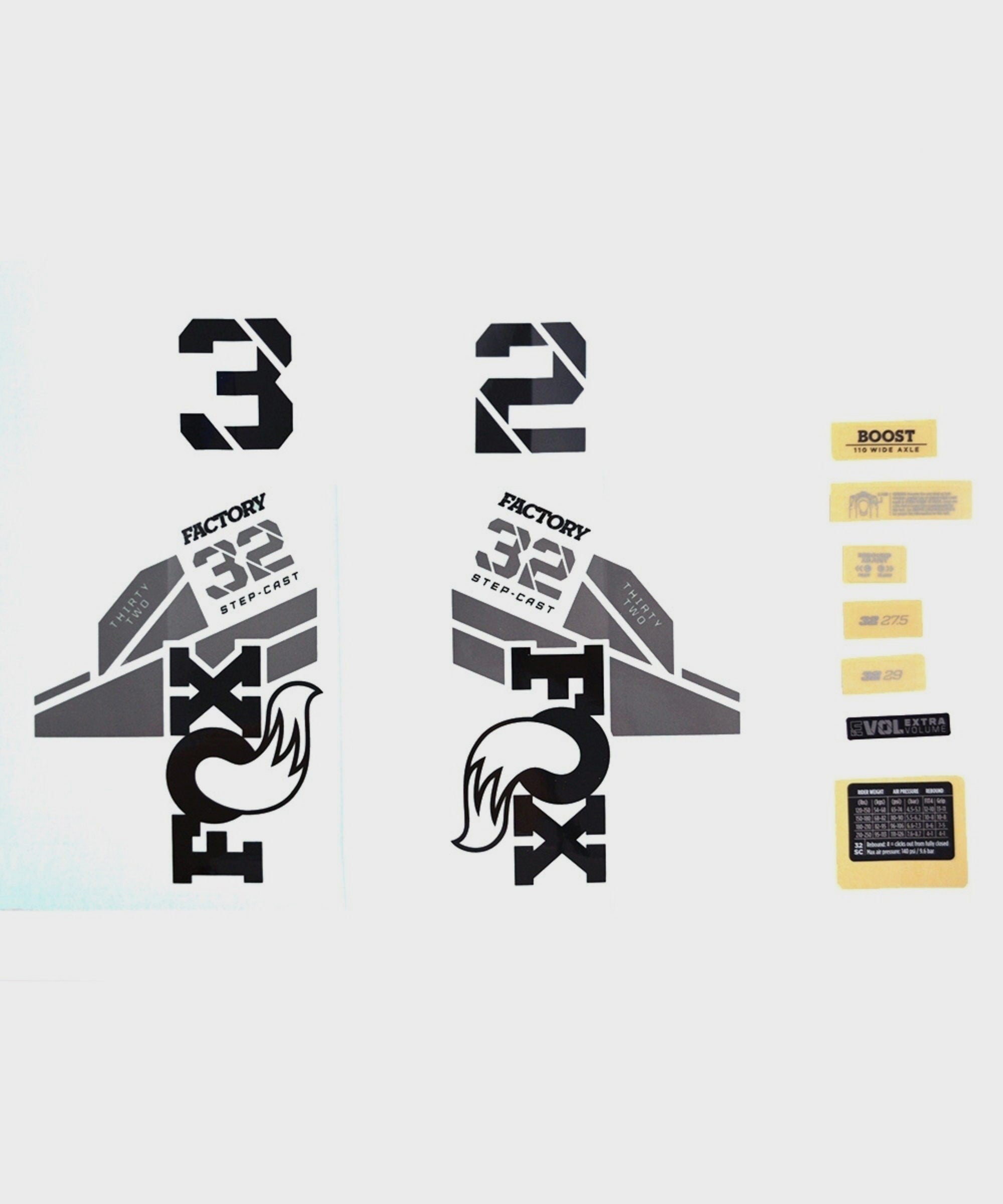 FOX Fork 32 Decal Kit: SC F-S Black Logo Shiny Orange 2021