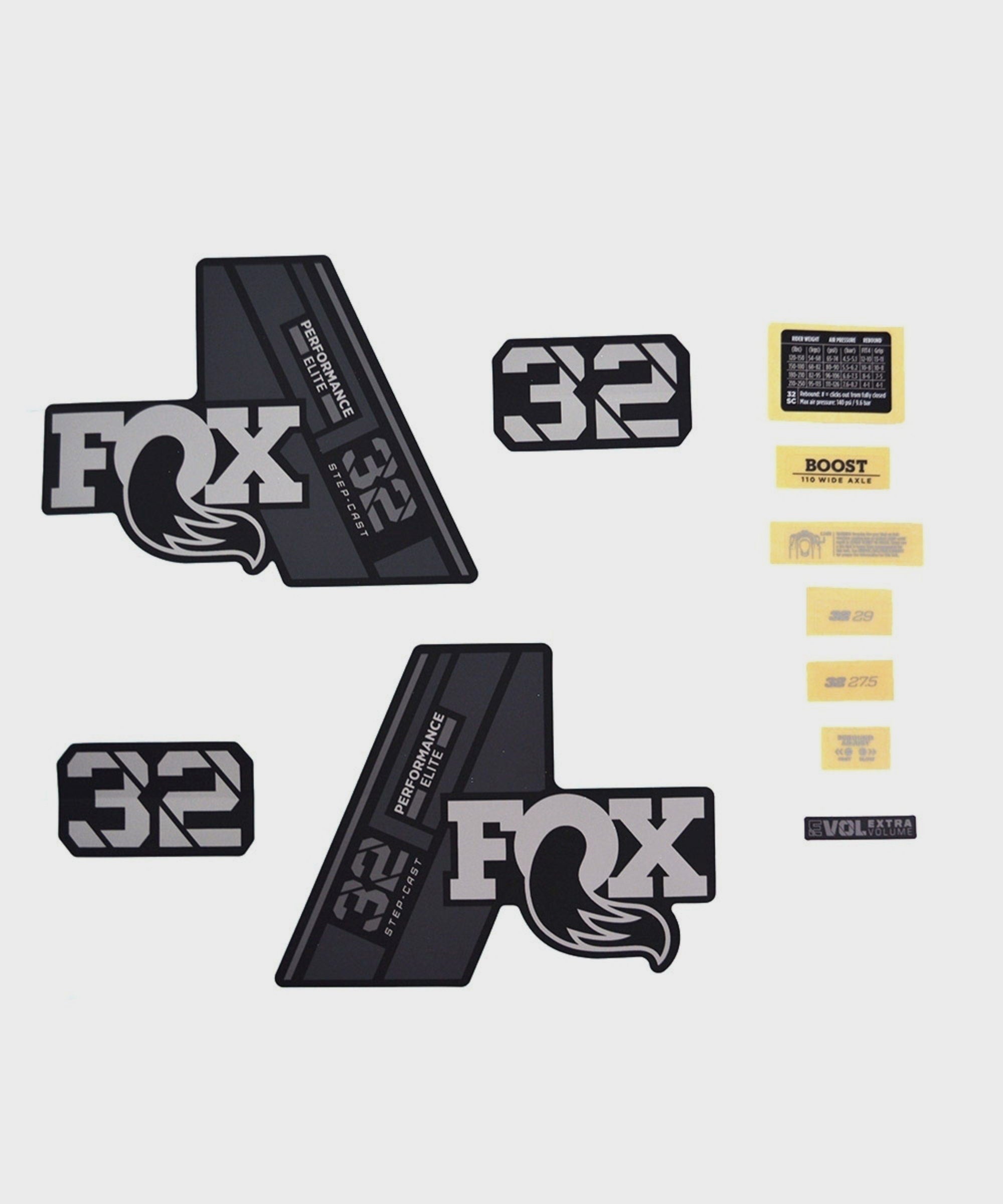 FOX Fork 32 Decal Kit: SC P-Se Grey Logo Matte Black 2021