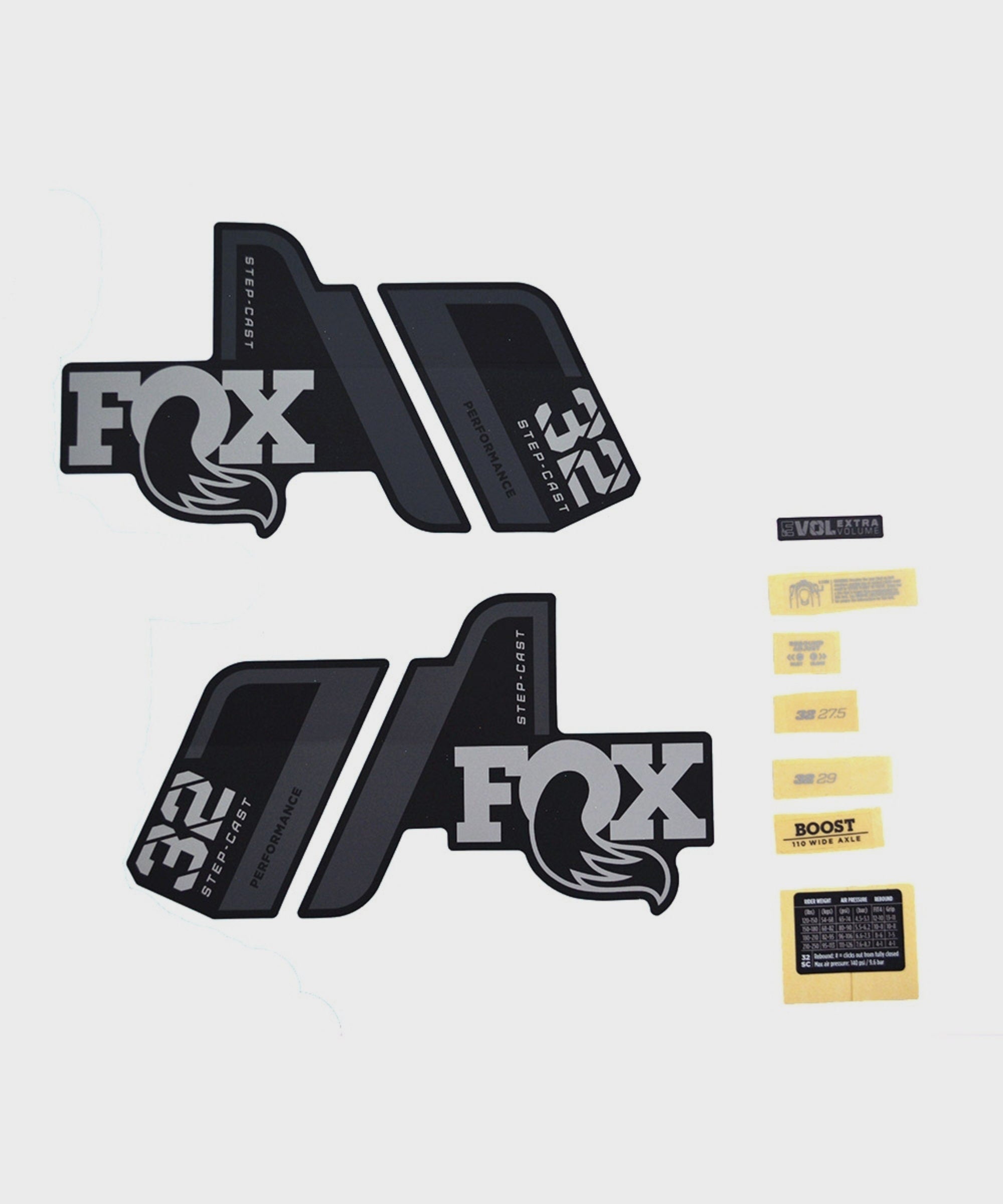 FOX Fork 32 Decal Kit: SC P-S Grey Logo Matte Black 2021