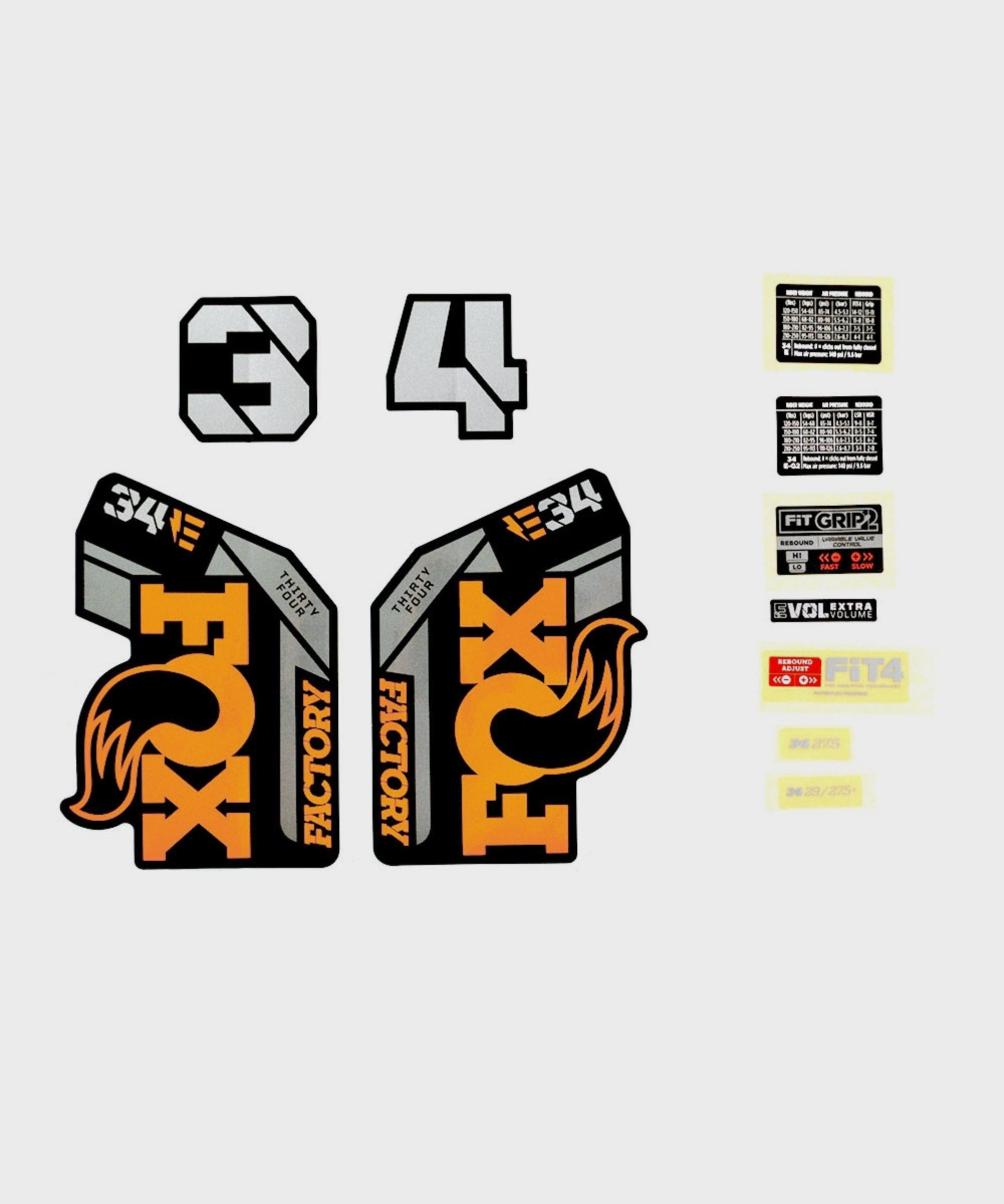 FOX Fork 34 Decal Kit: E-Bike + F-S Orange Logo Shiny Black 2021