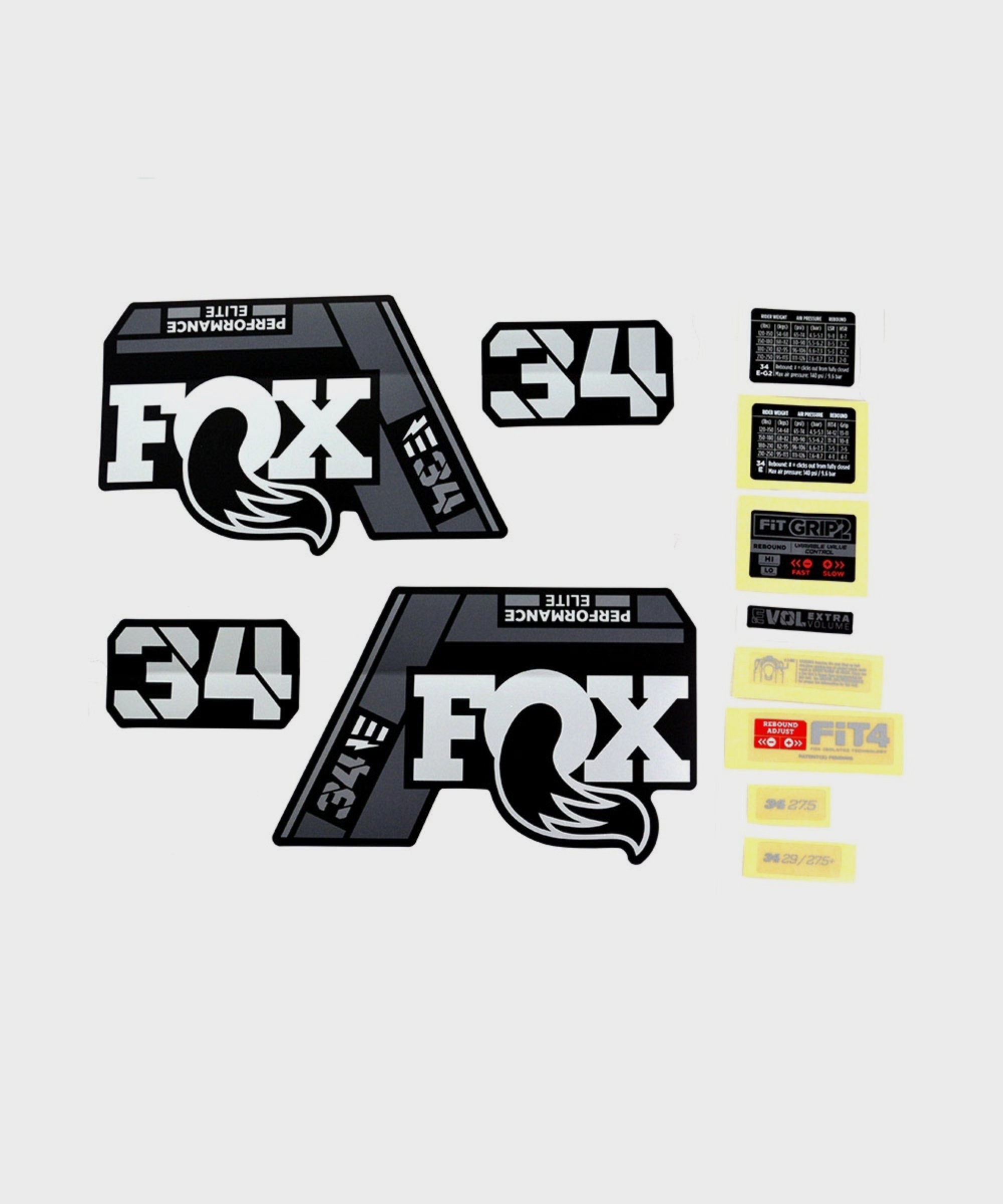 FOX Fork 34 Decal Kit: E-Bike + P-SE Grey Logo Matte Black 2021