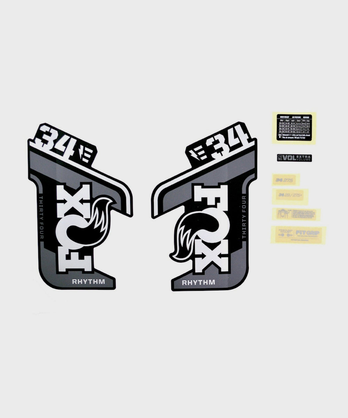 FOX Fork 34 Decal Kit: E-Bike + Rhythm Grey Logo Matte Black 2021