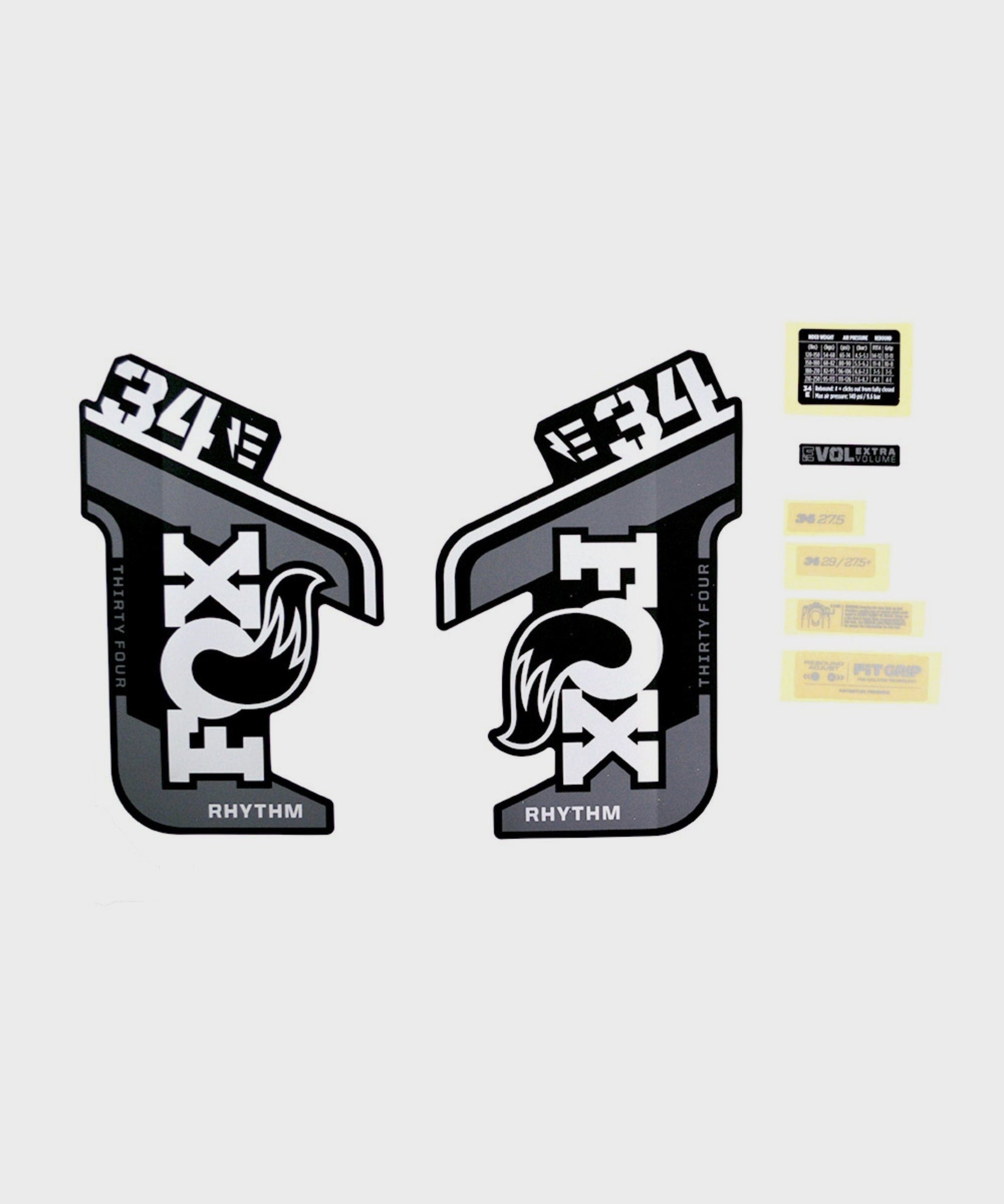 FOX Fork 34 Decal Kit: E-Bike + Rhythm Grey Logo Matte Black 2021