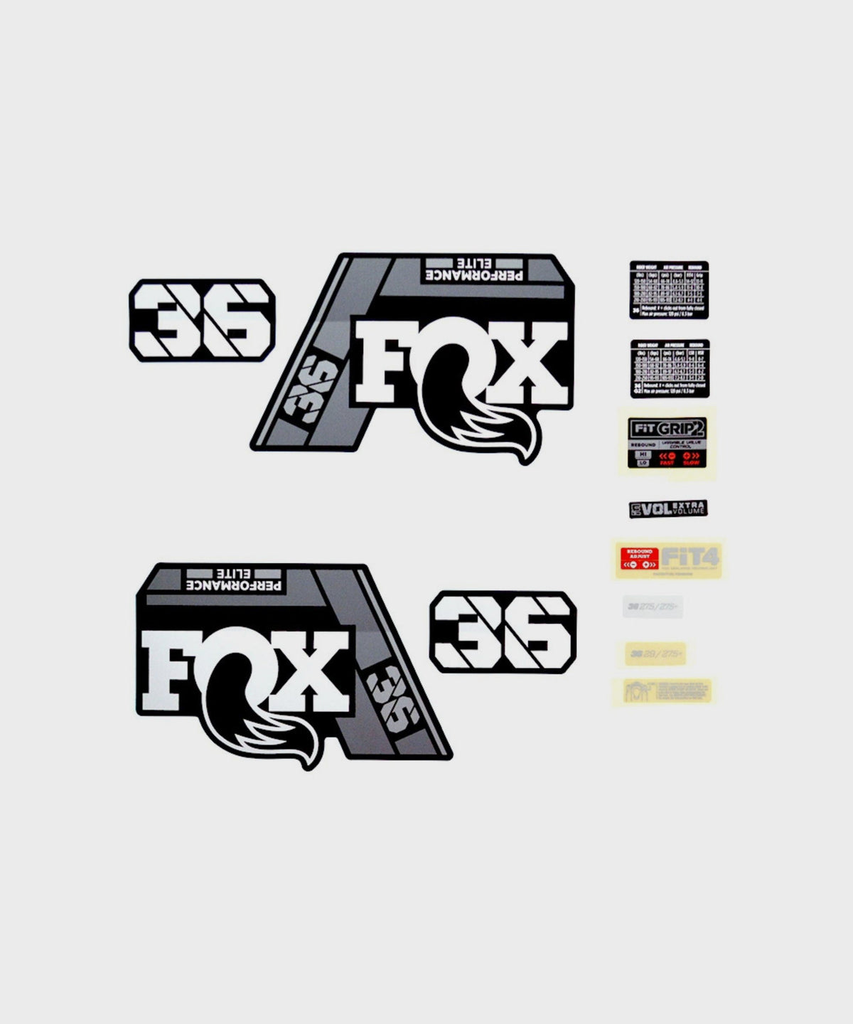 FOX Fork 36 Decal Kit: P-SE Grey Logo Matte Black 2021