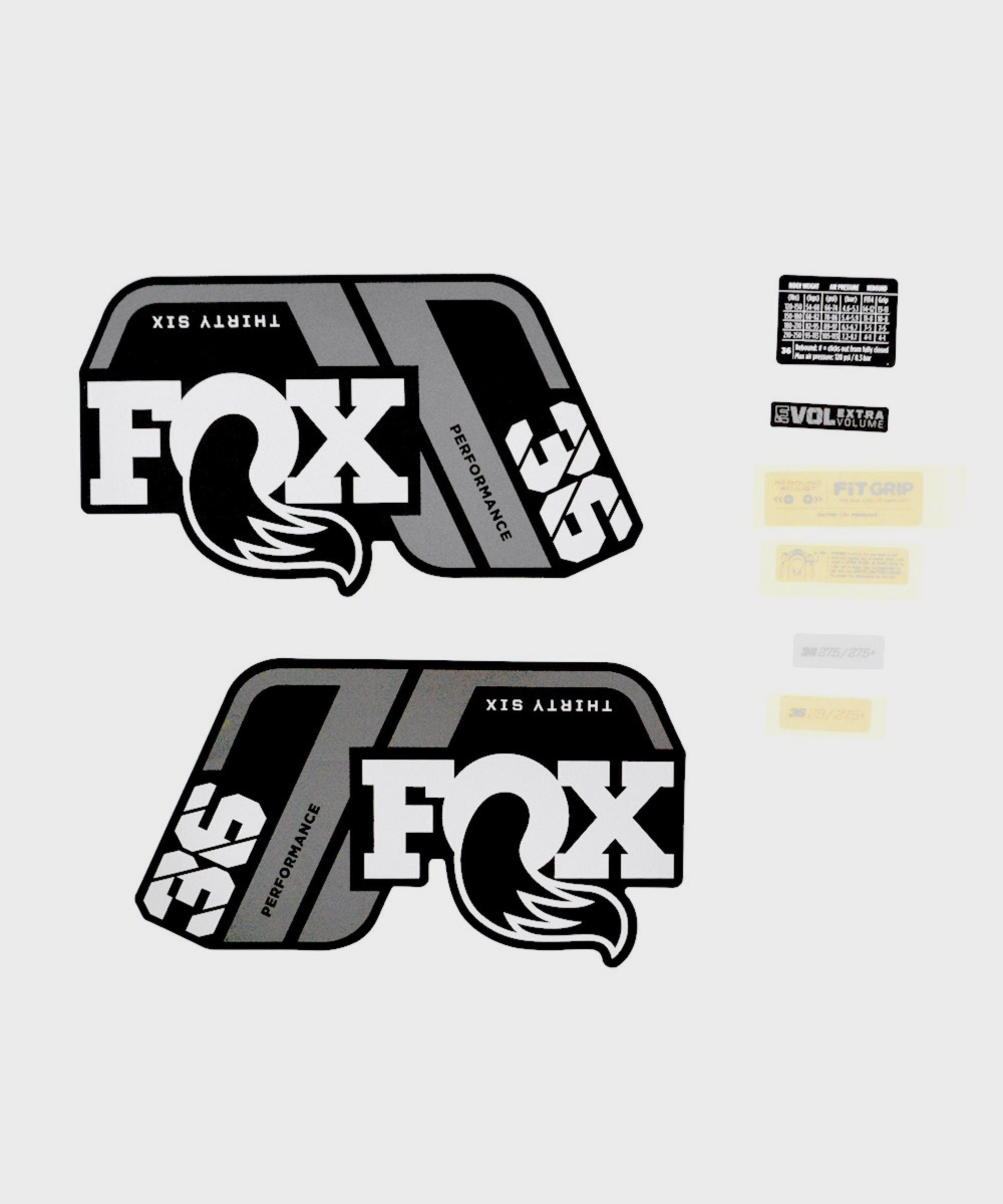 FOX Fork 36 Decal Kit: P-S Grey Logo Matte Black 2021