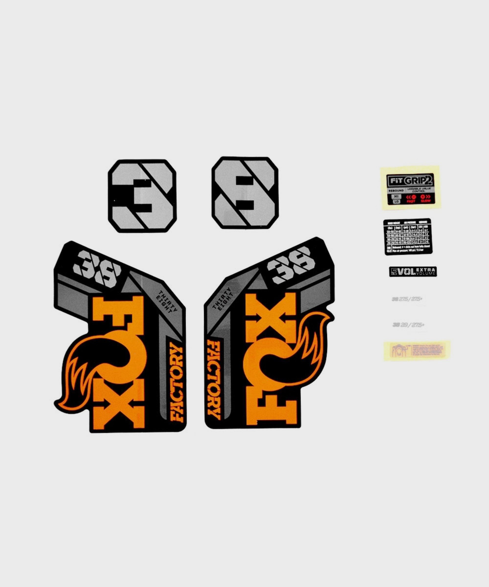 FOX Fork 38 Decal Kit: F-S Orange Logo Shiny Black 2021