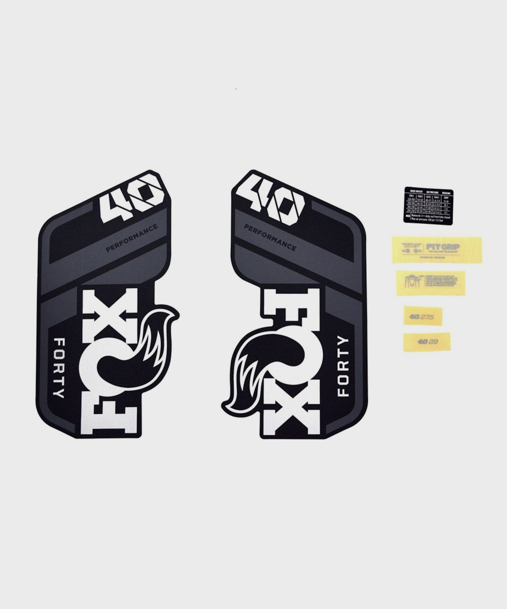 FOX Fork 40 Decal Kit: P-S Grey Logo Matte Black 2021