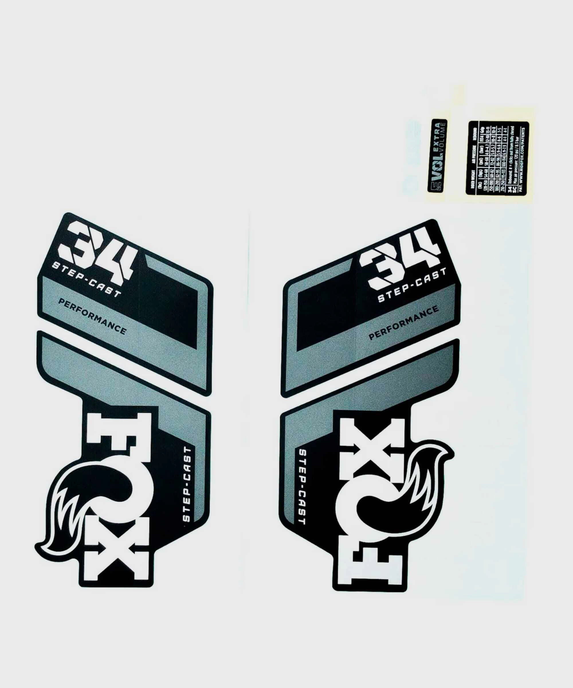 FOX Fork 34 SC Decal Kit: P-S Grey Logo Matte Black 2022
