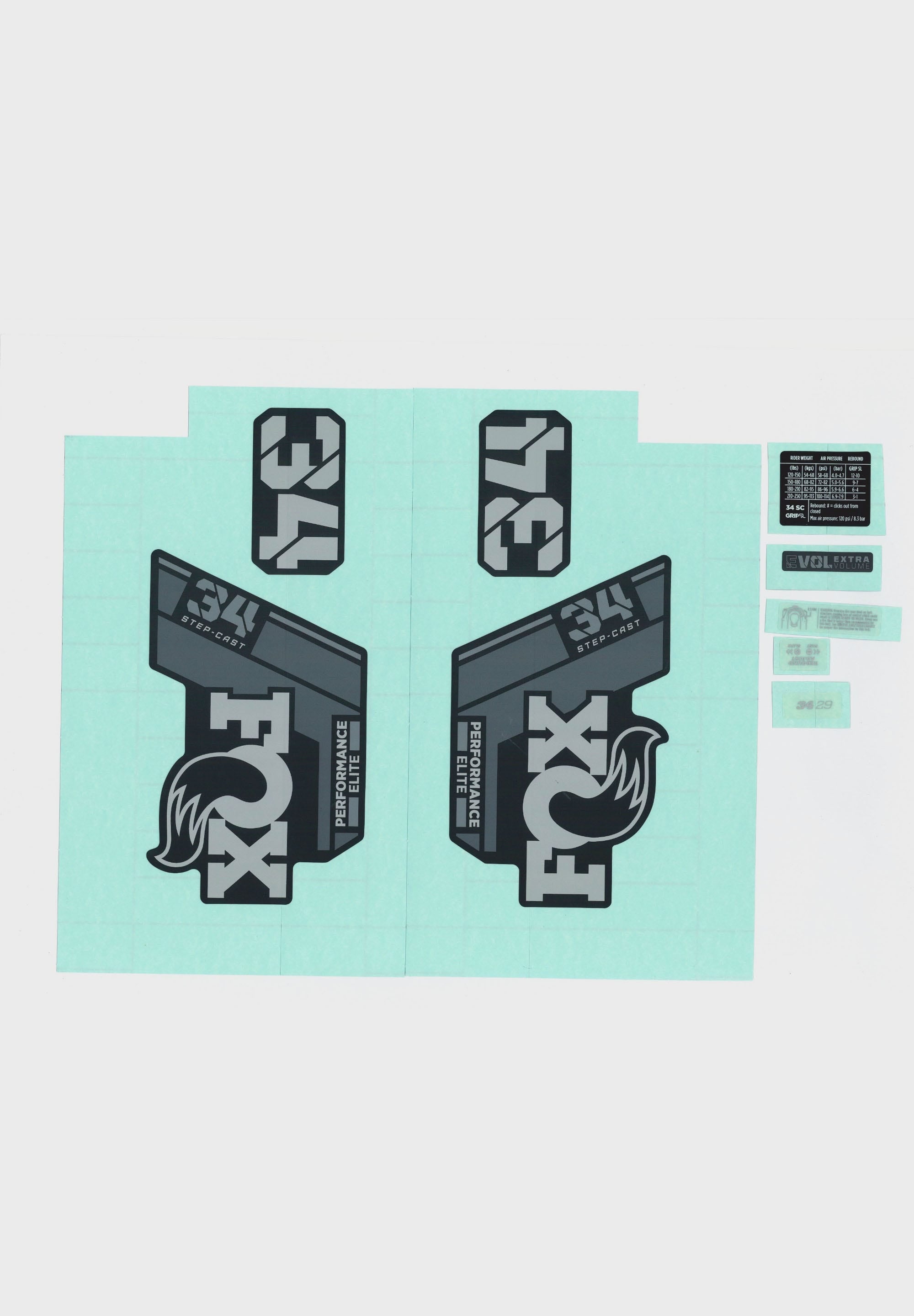 FOX Fork 32 SC decal Kit 2025 P-SE Gray Logo / Black Fork