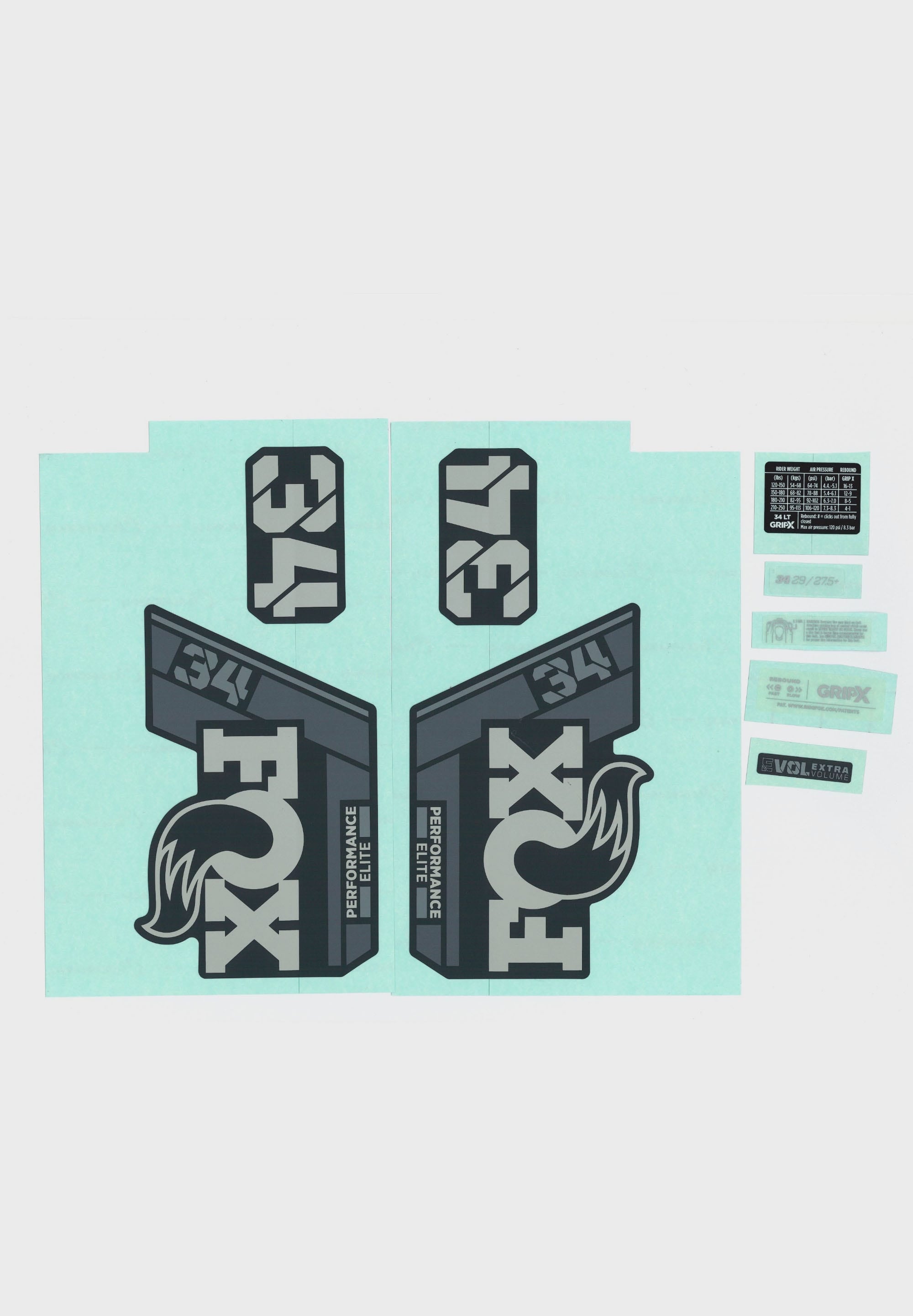FOX Fork 34 Decal Kit 2025 P-SE Grey Logo Matte Black Fork