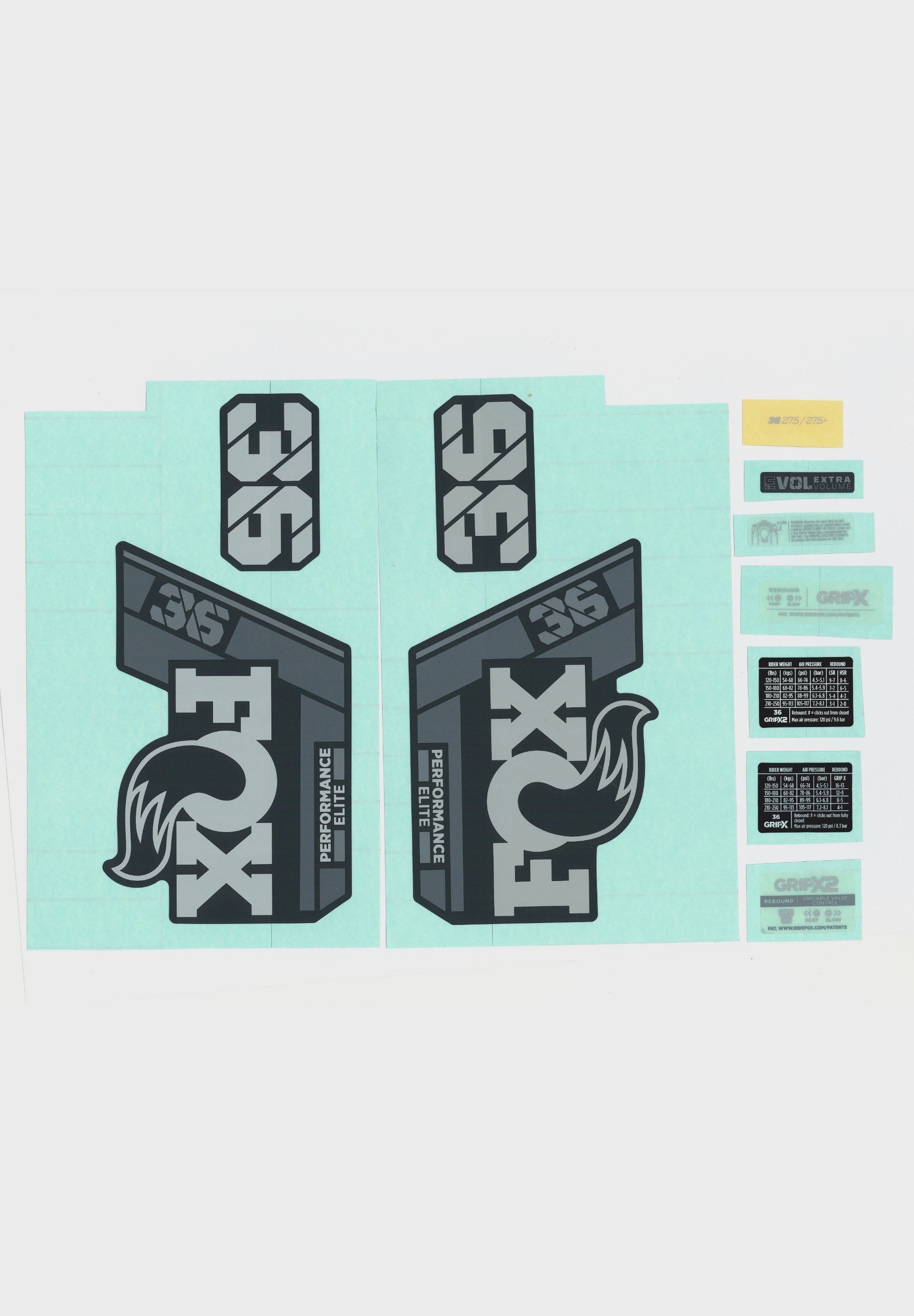FOX Fork 36 Decal Kit 2025 P-SE Grey Logo Matte Black Fork