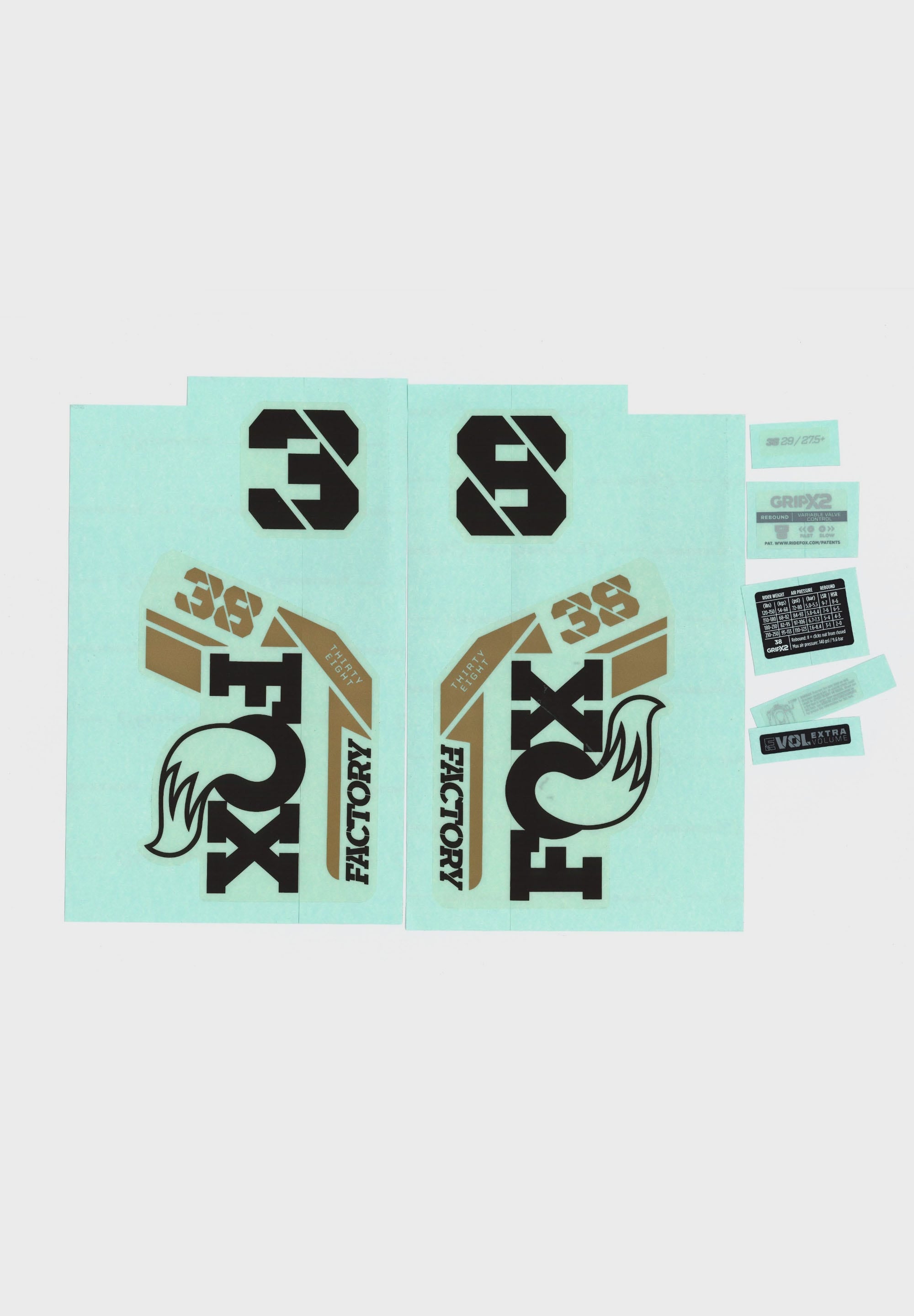 FOX Fork 38 Decal 2025 F-S Black Logo Podium Gold Fork 1