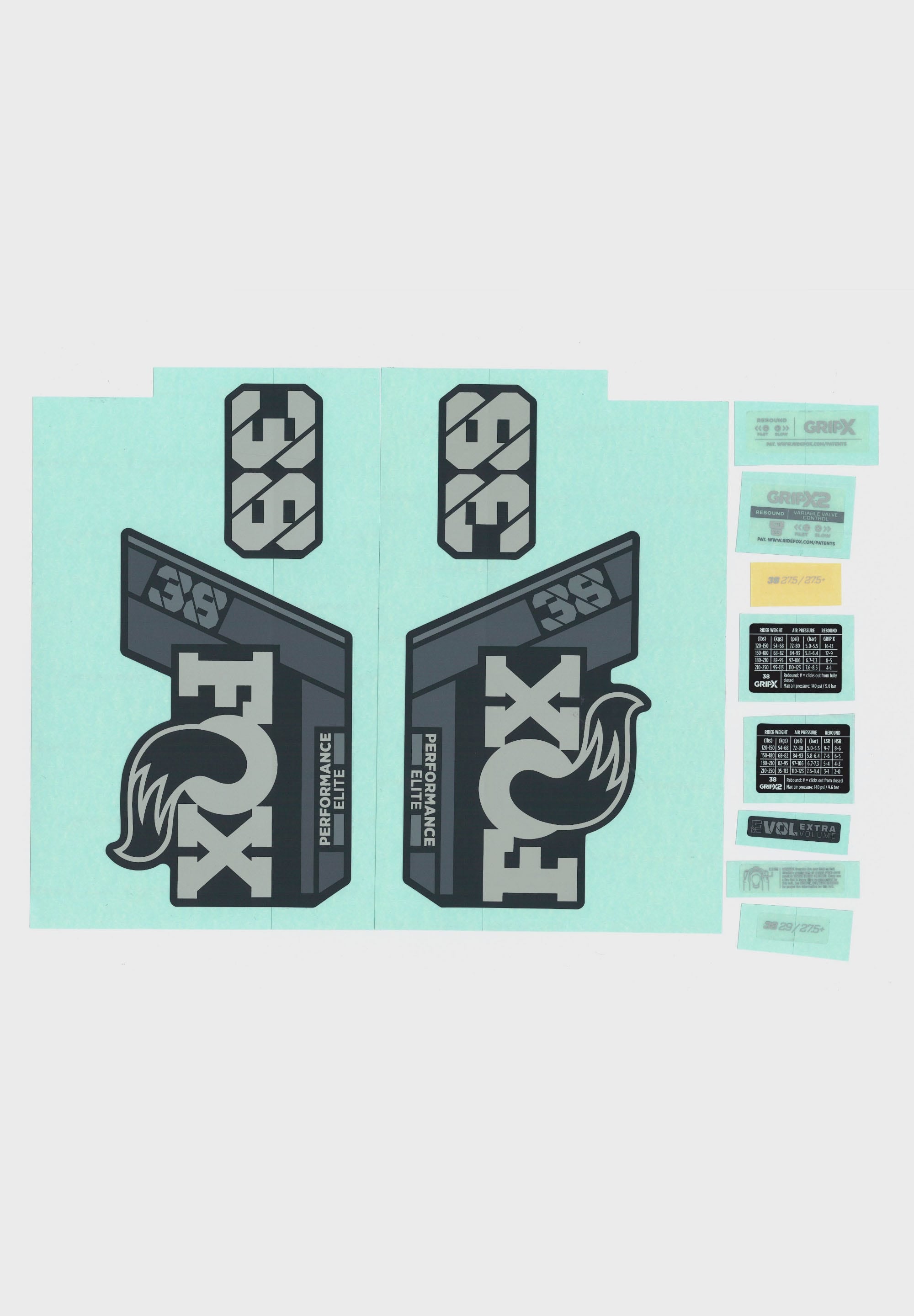 FOX Fork 38 Decal 2025 PS-E Grey Logo Matte Black Fork