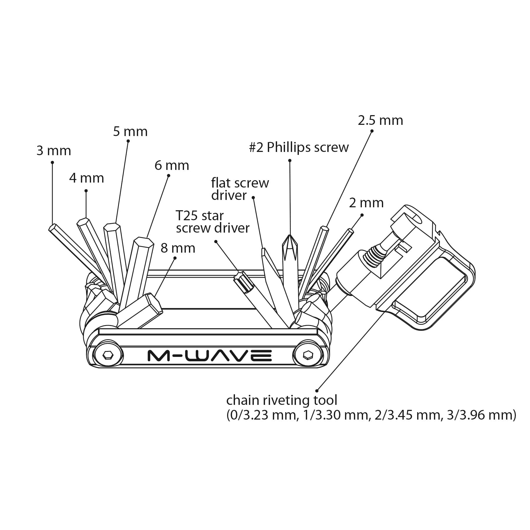 M-Wave Mini 15 Bicycle Multi-Tool Black/Silver Multi