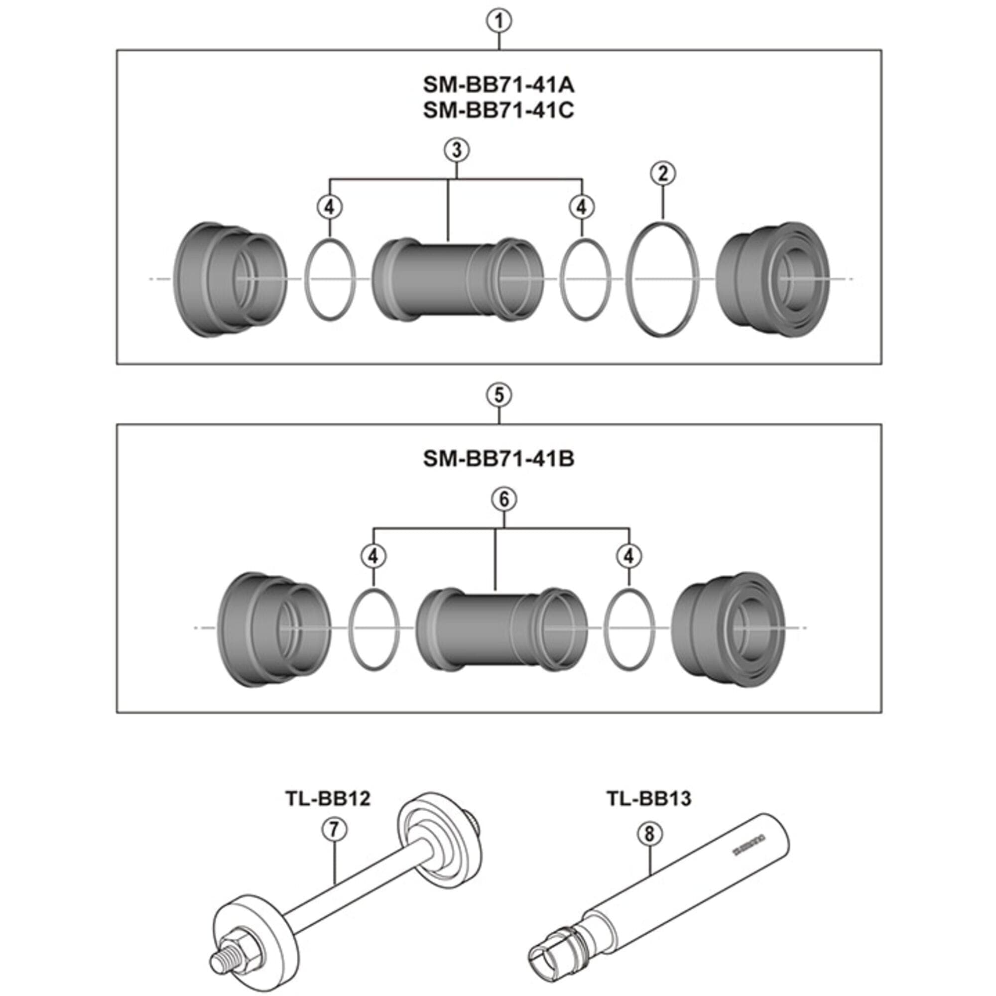 Shimano SM-BB71 MTB press fit bottom bracket with inner cover; for 104.5 or 107mm x 41mm