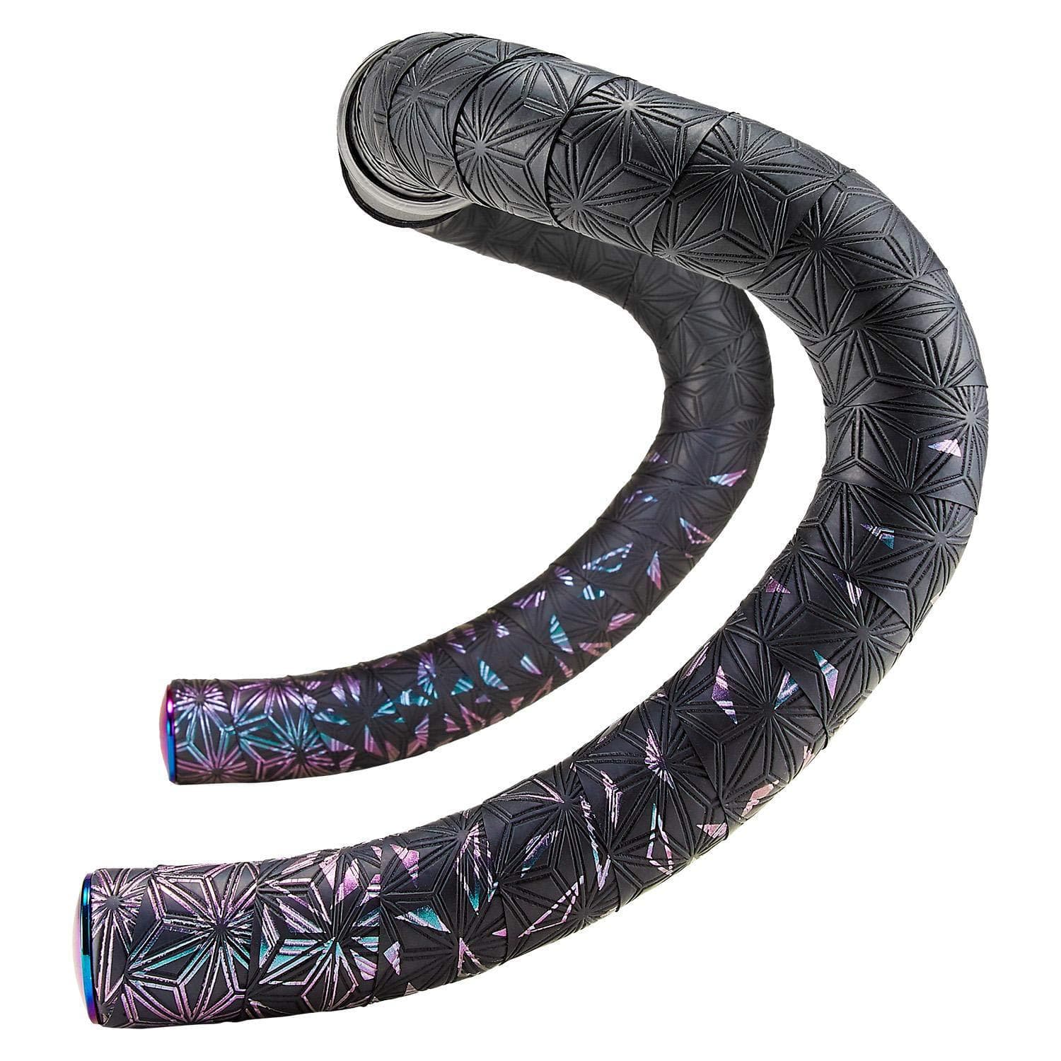 Supacaz Sticky Kush Star Fade Bar Tape: Oil Slick + Oil Slick Plugs