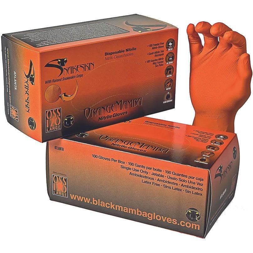 Black Mamba Orange Snakeskin Nitrile Disposable Gloves