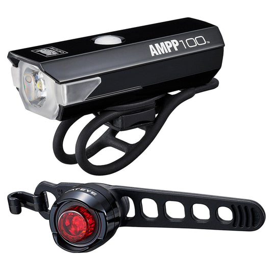 Cateye Ampp 100 / Orb Rechargable Bike Light Set: Black