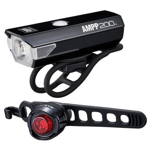 Cateye Ampp 200 / Orb Rechargable Bike Light Set: Black