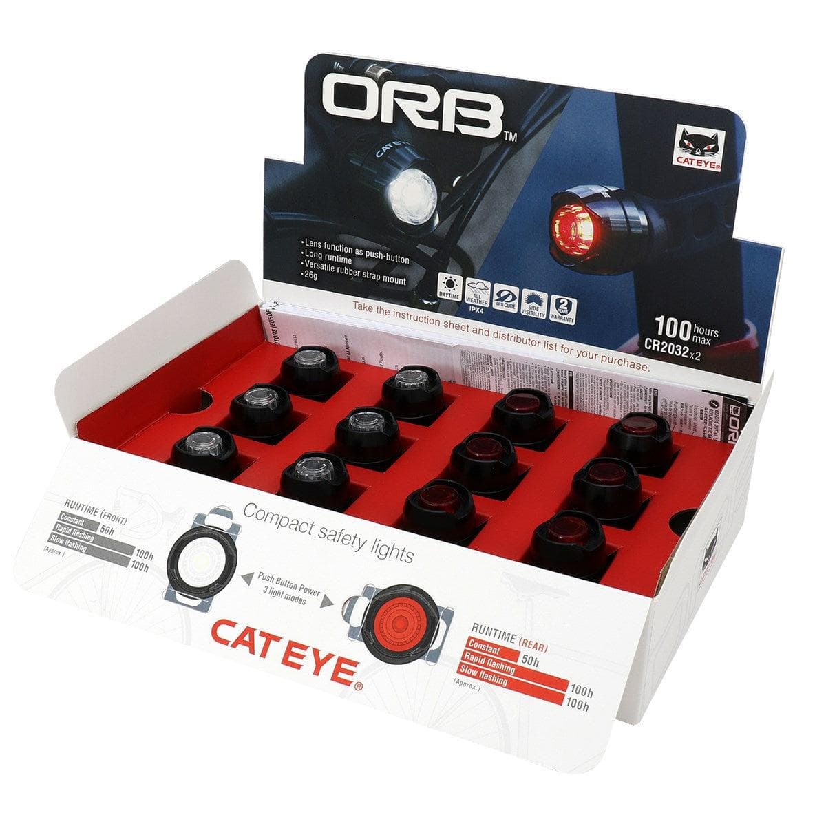 Cateye Orb Front & Rear Bike Light Retail Box Kit (12Pcs):