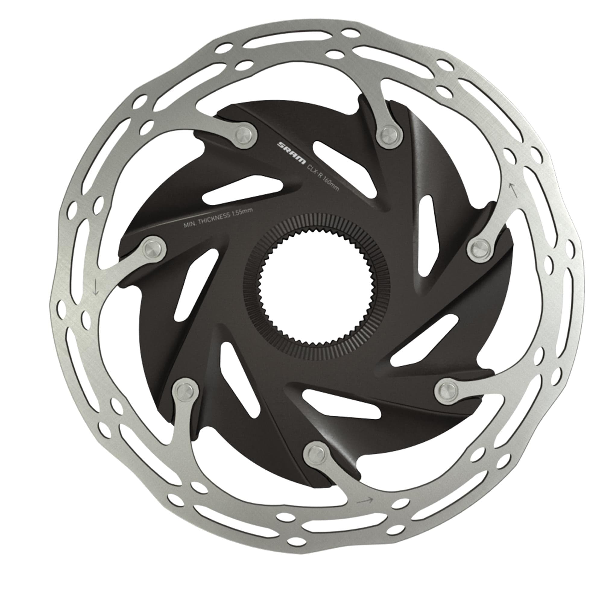 SRAM Rotor Centerline X Road 2 Piece CenterLock Black Rounded (includes internal tooled lockring):  160MM