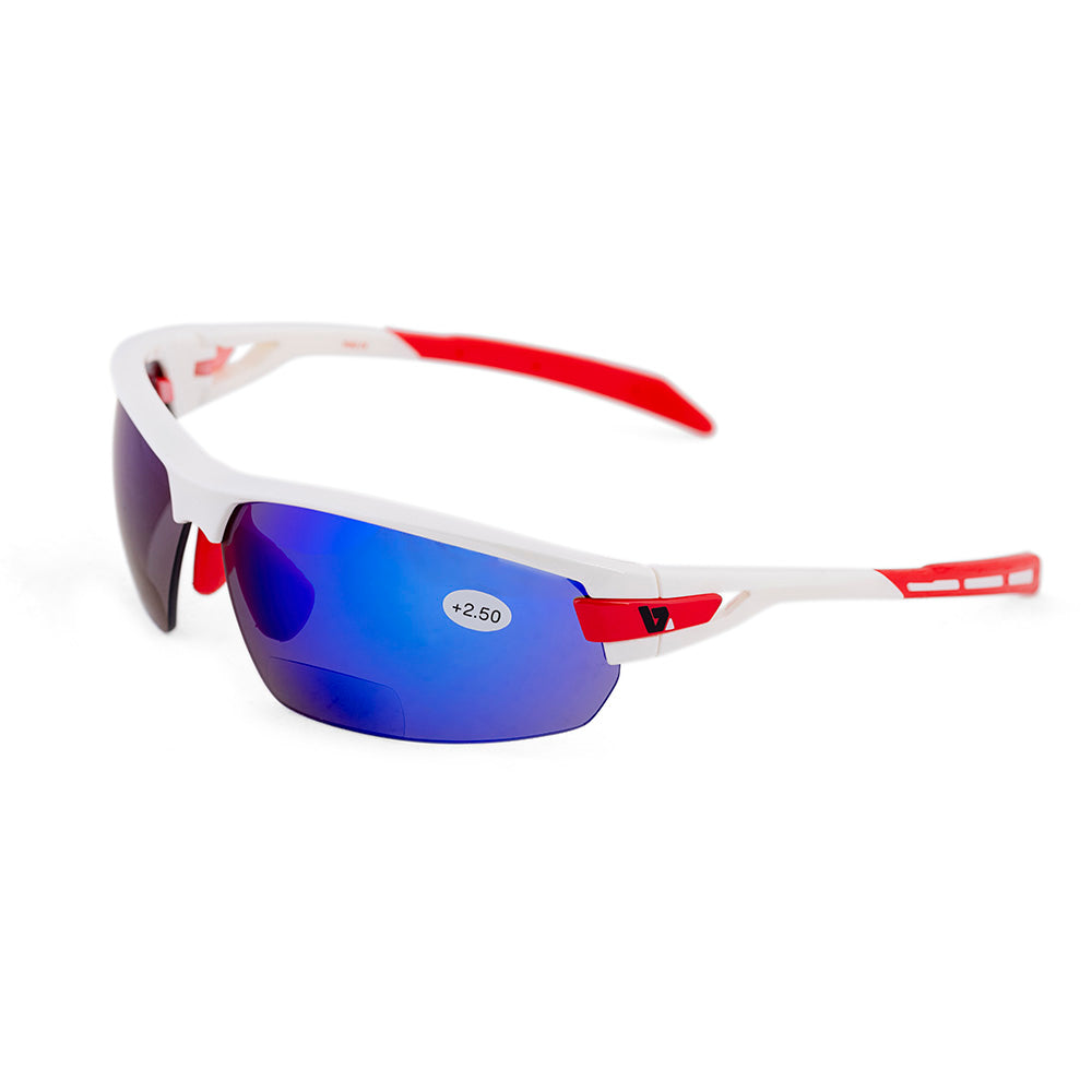 BZ Optics PHO Bi-focal Blue Mirror Glasses White/Red +2.50