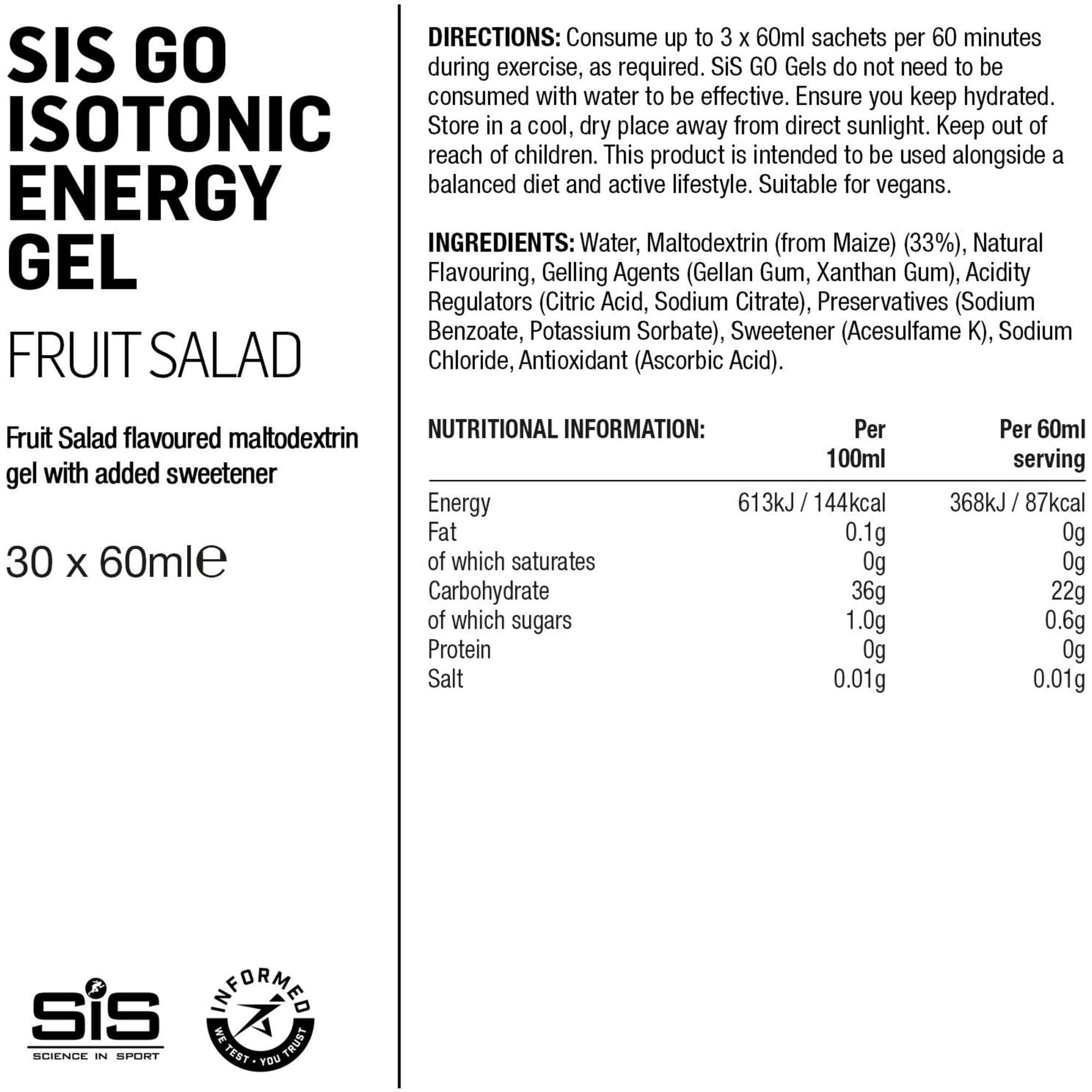 Science In Sport GO Isotonic Energy Gel - box of 30 gels - fruit salad
