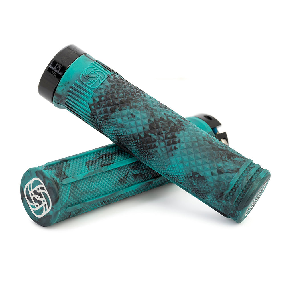 Gusset Grips S2 Lock-On Grips - Extra Soft  Black/Teal Swirl 133mm