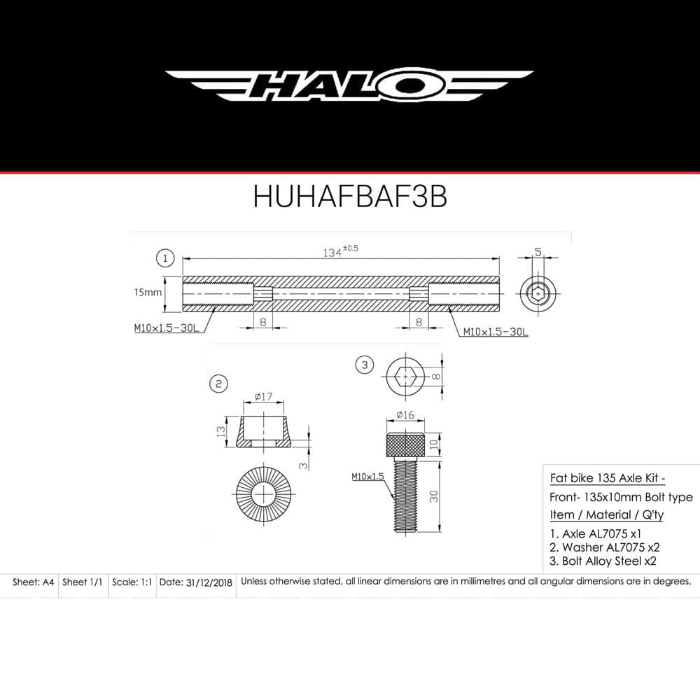 Halo FAT Hub Axles Black M10