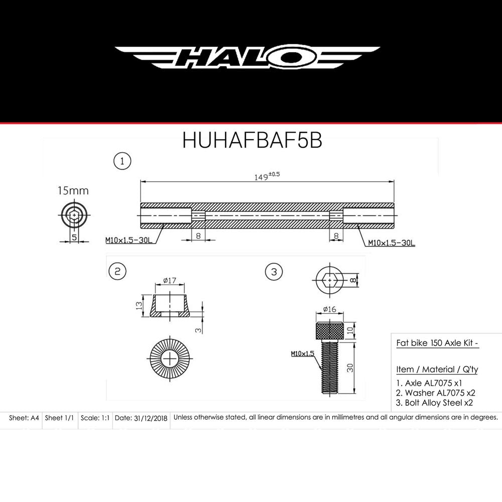 Halo FAT Hub Axles Black M10
