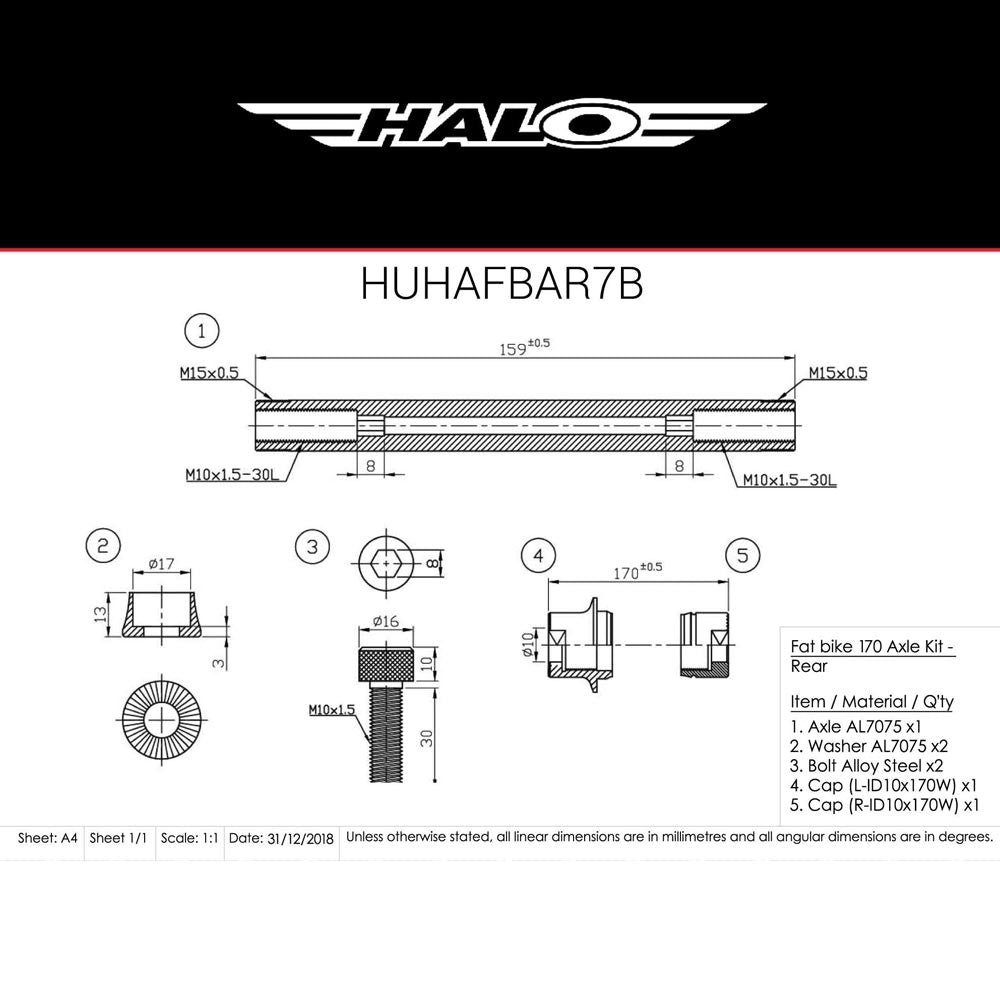 Halo FAT Hub Axles Black M10