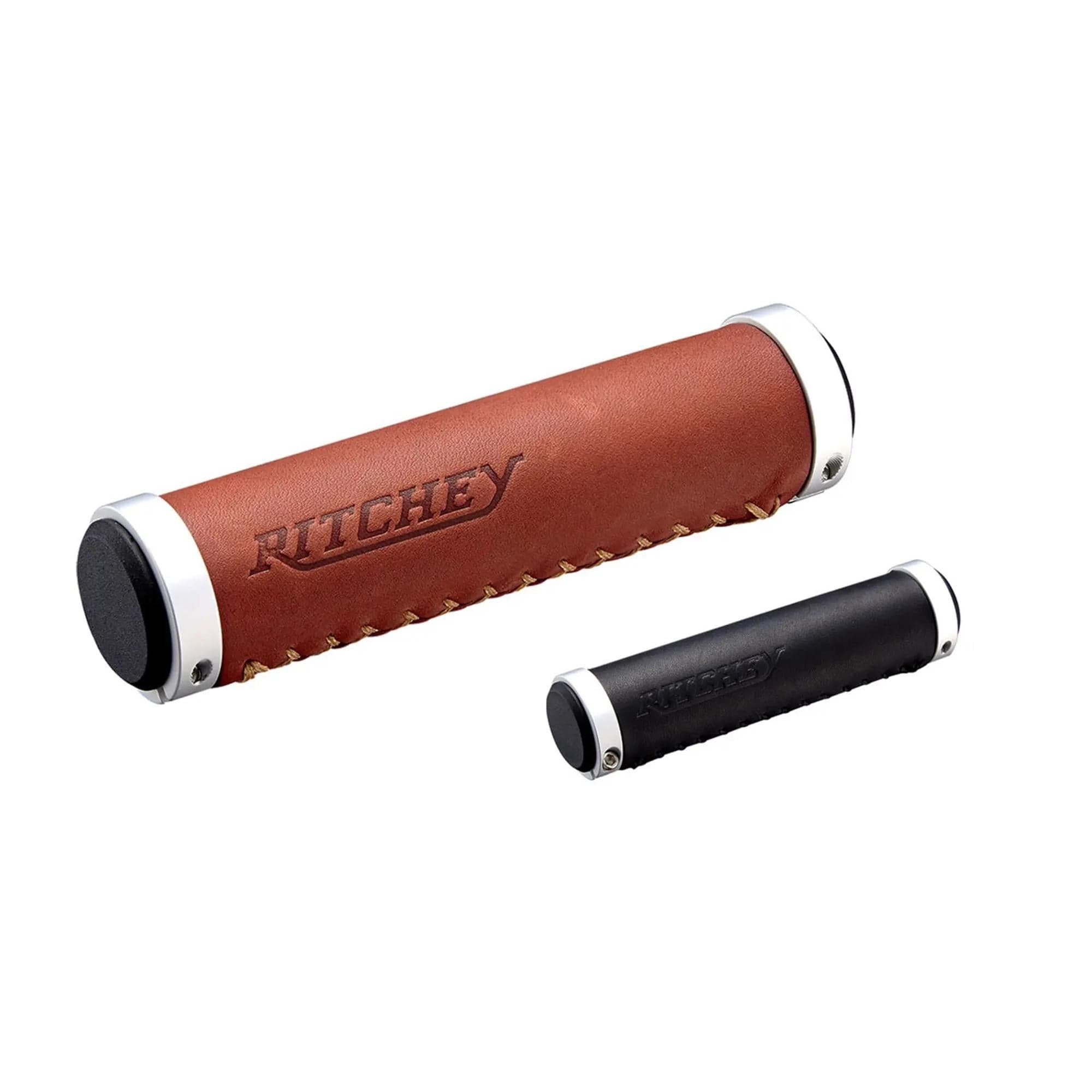 Ritchey Classic Leather Locking Grips: BROWN 128MM X 32MM