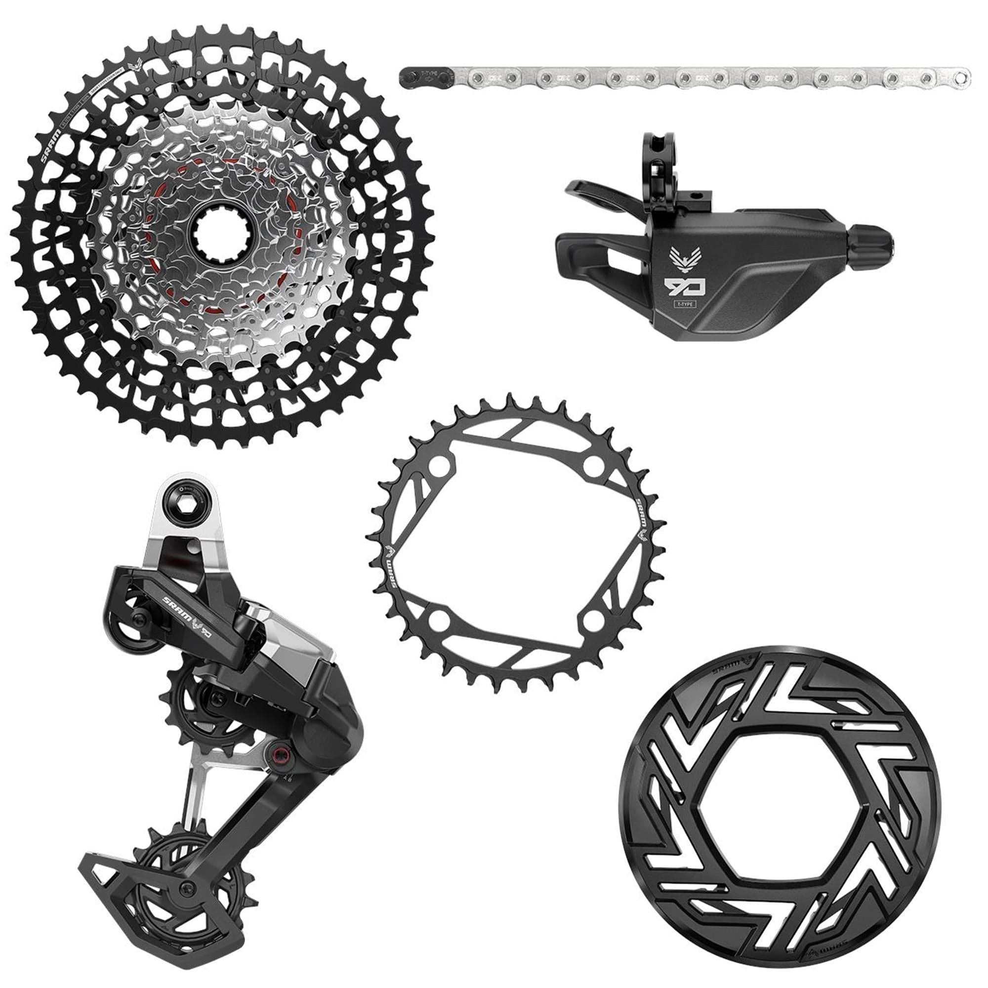 SRAM Eagle 90 Groupset Emtb (Rear Der, Single Click Trigger Wclamp, Cr 104Bcd T-Type 34T, Clip-On Guard , Gx T-Type Chain 126L, Cs Xs-1275 Blk 10-52T) - Cranks Not Included:  10-52T