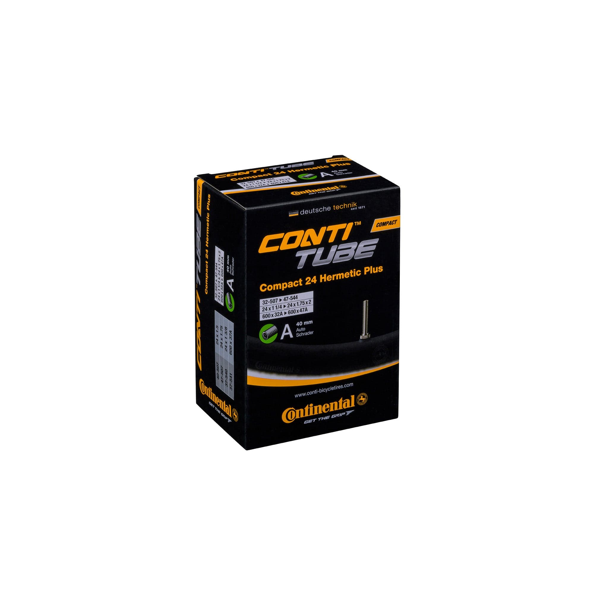 Continental Compact Tube Hermetic Plus - Schrader 40mm Valve: BLACK 20X1.25-1.75"