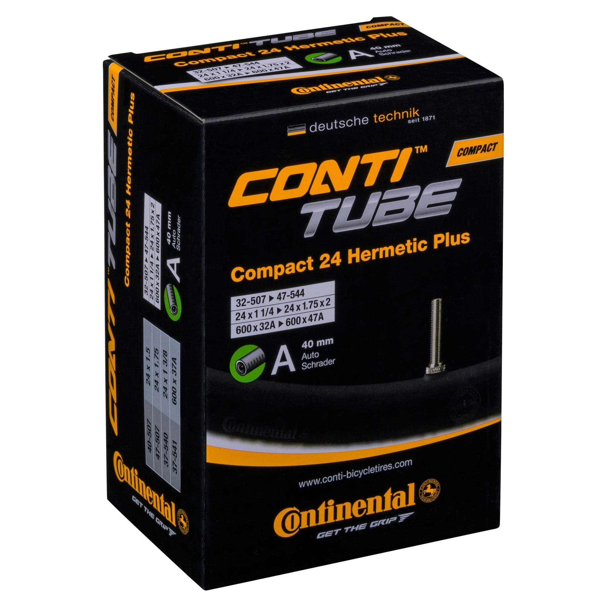 Continental Compact Tube Wide Hermetic Plus - Schrader 40mm Valve: BLACK 24X2.00-2.40"
