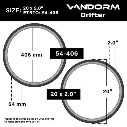 Vandorm Drifter BMX Tyre - 20" x 2.00" - Black