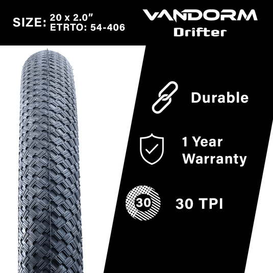Vandorm Drifter BMX Tyre - 20" x 2.00" - Black
