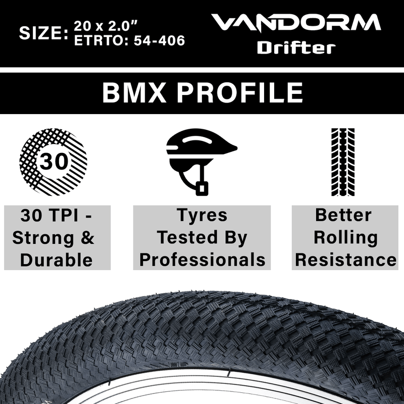 Load image into Gallery viewer, Vandorm Drifter BMX Tyre - 20&quot; x 2.00&quot; - Black
