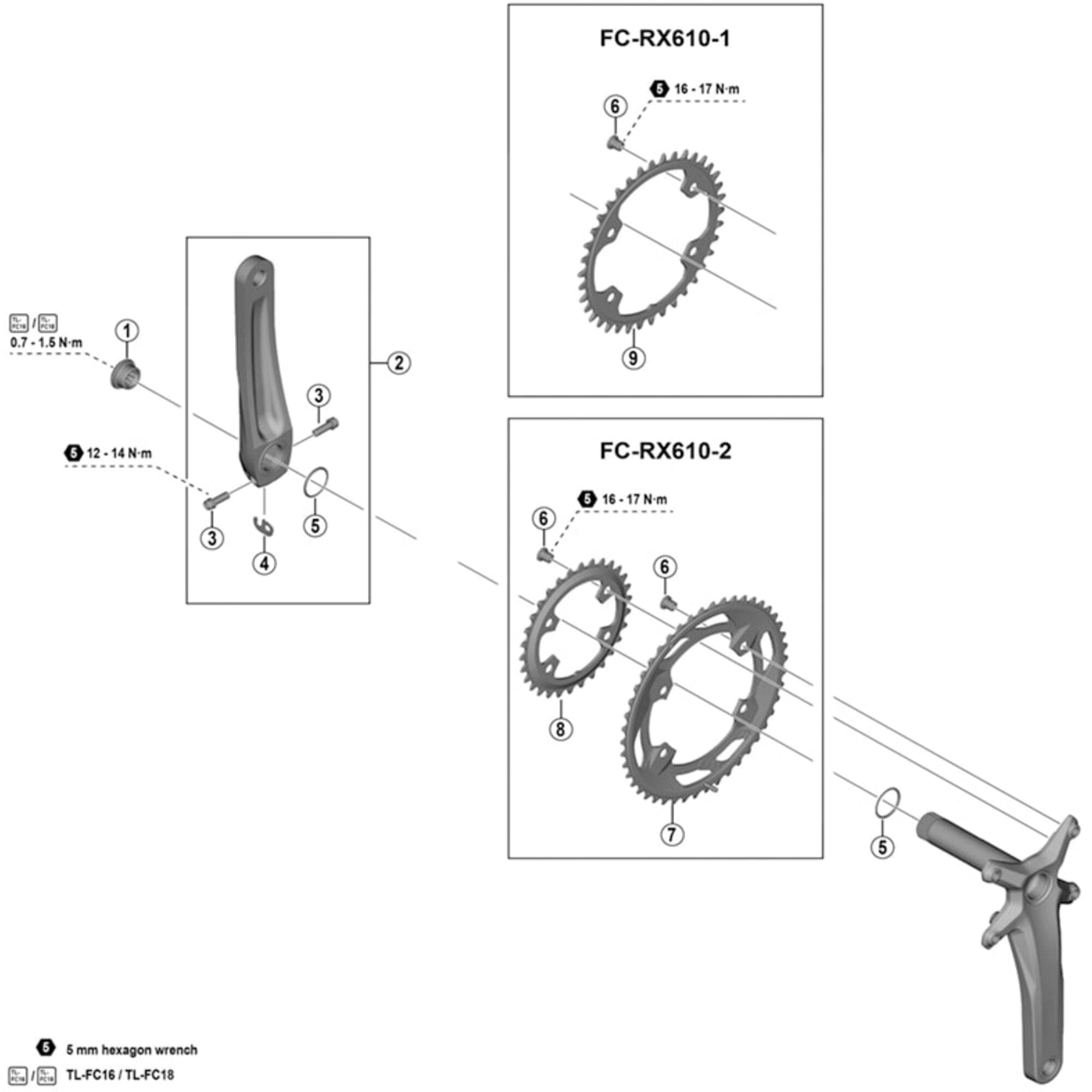 Shimano GRX FCRX600 left hand crank arm unit