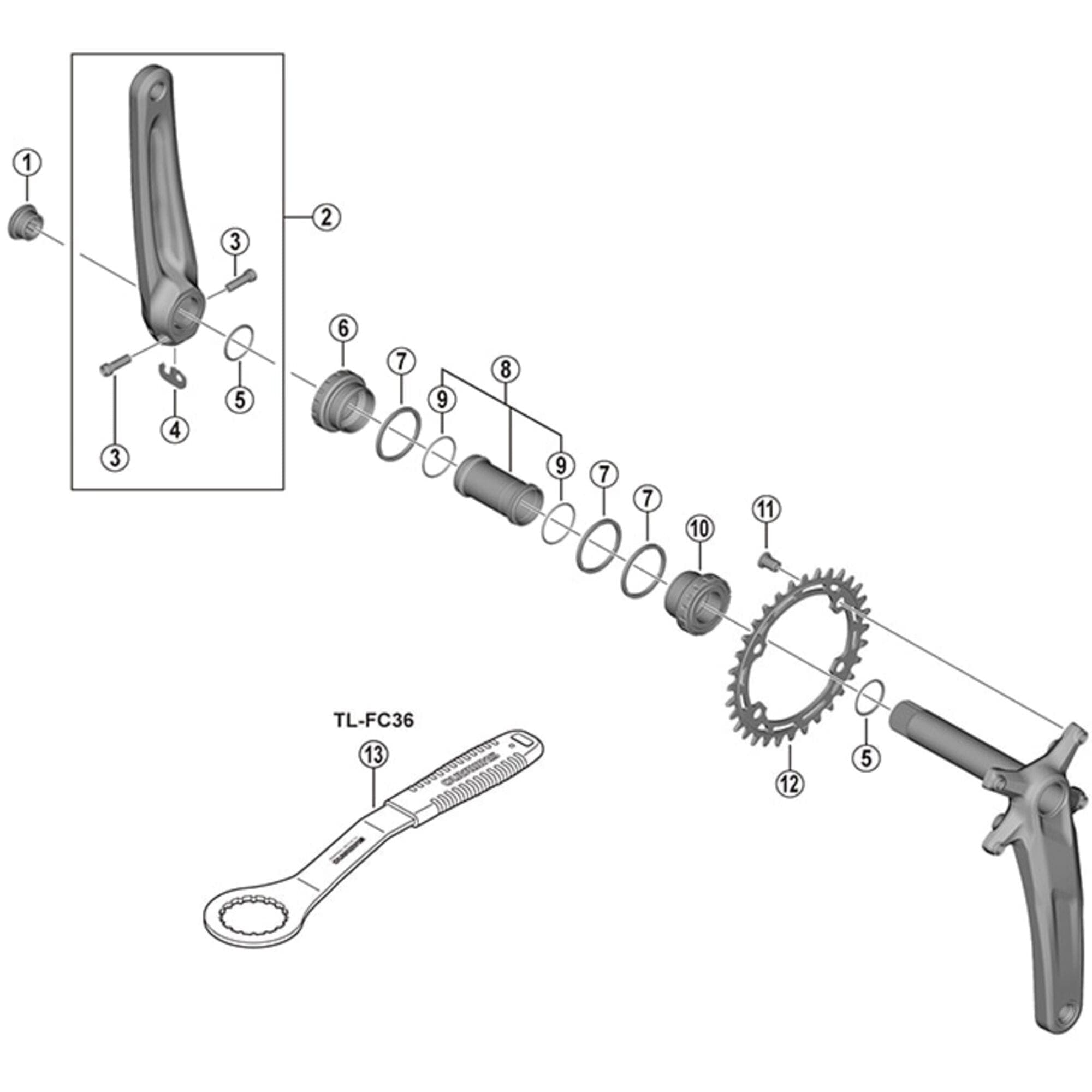 Shimano Spares FC-MT511 left hand crank arm; 165 mm