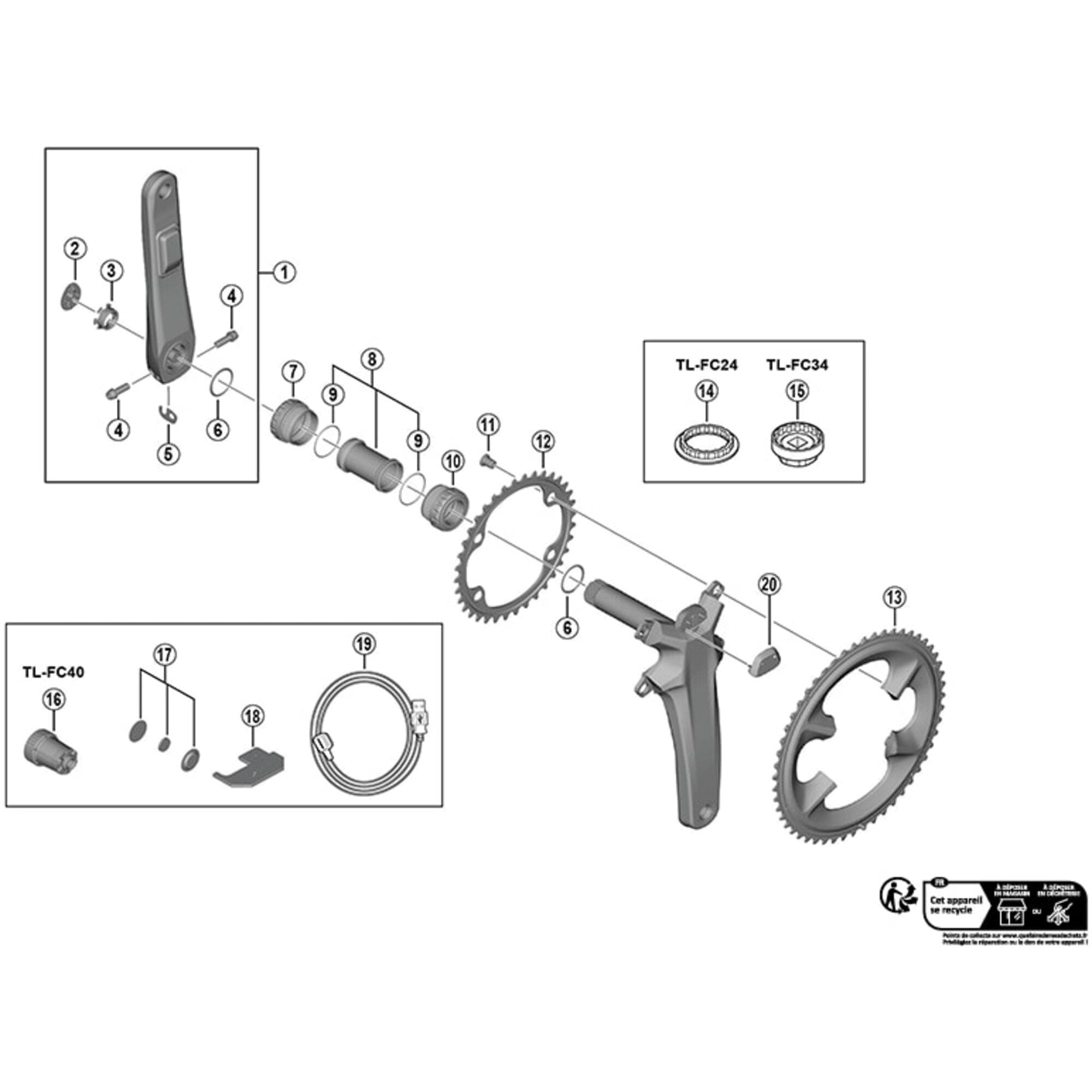 Shimano Spares FC-R9200-P left hand crank arm unit; 175 mm