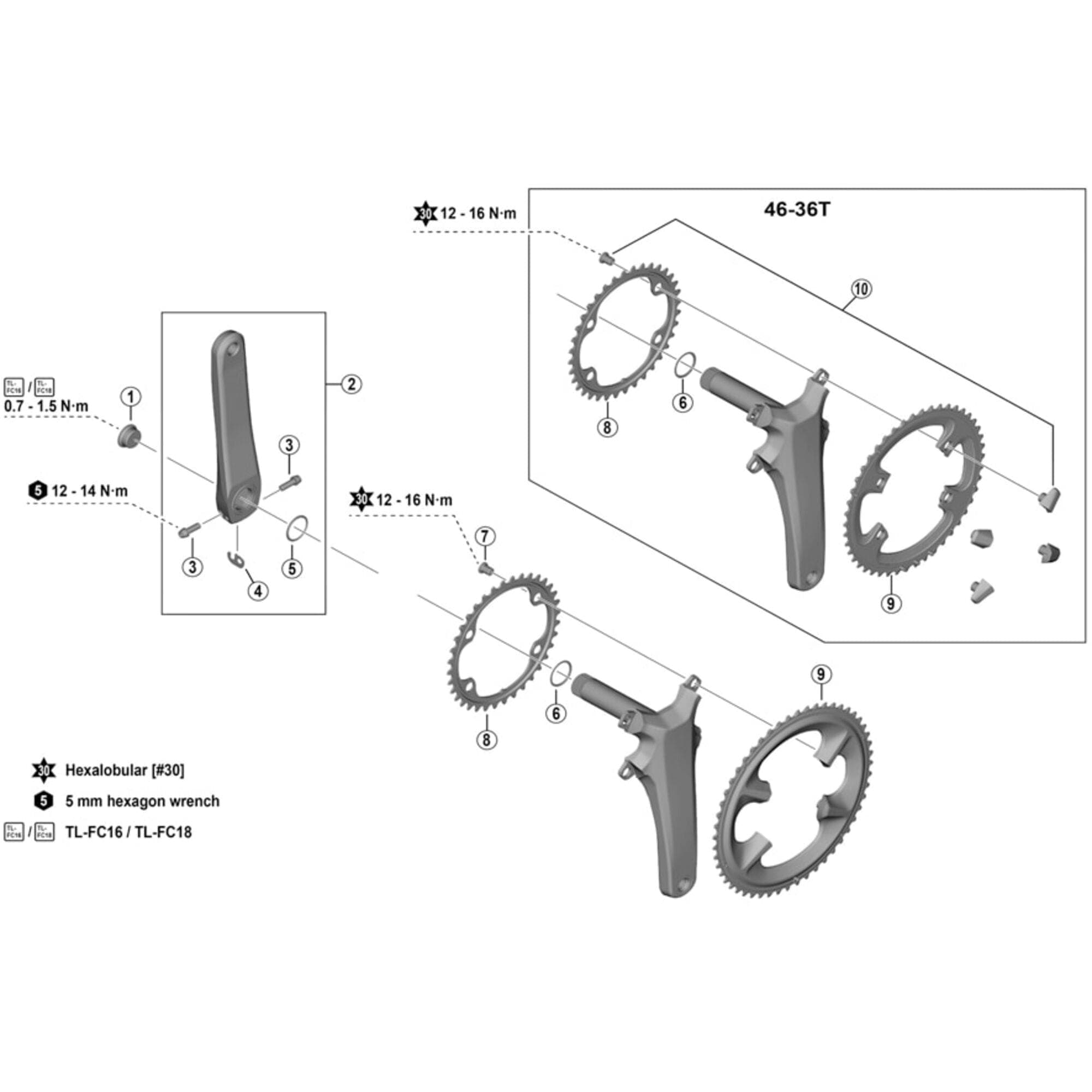 Shimano Spares FC-08 fixing bolt and nut set, M8 x 10.1 mm, for 46-36T