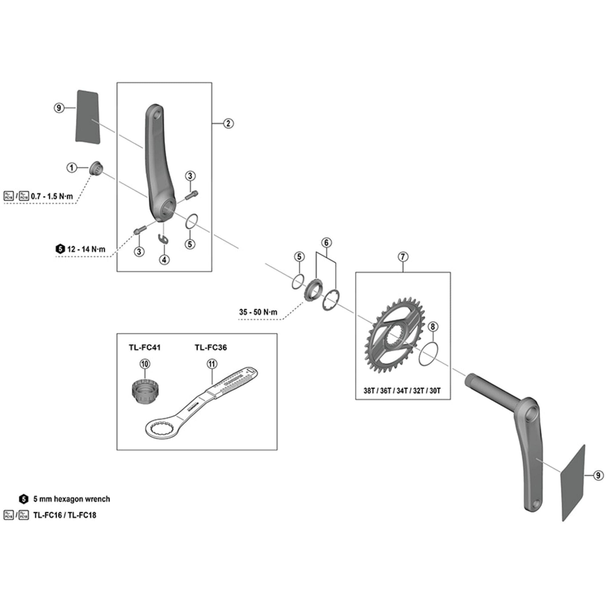 Shimano-Spares-FC-M9200-left-hand-crank-arm-unit-with-protection-sticker,-165-mm