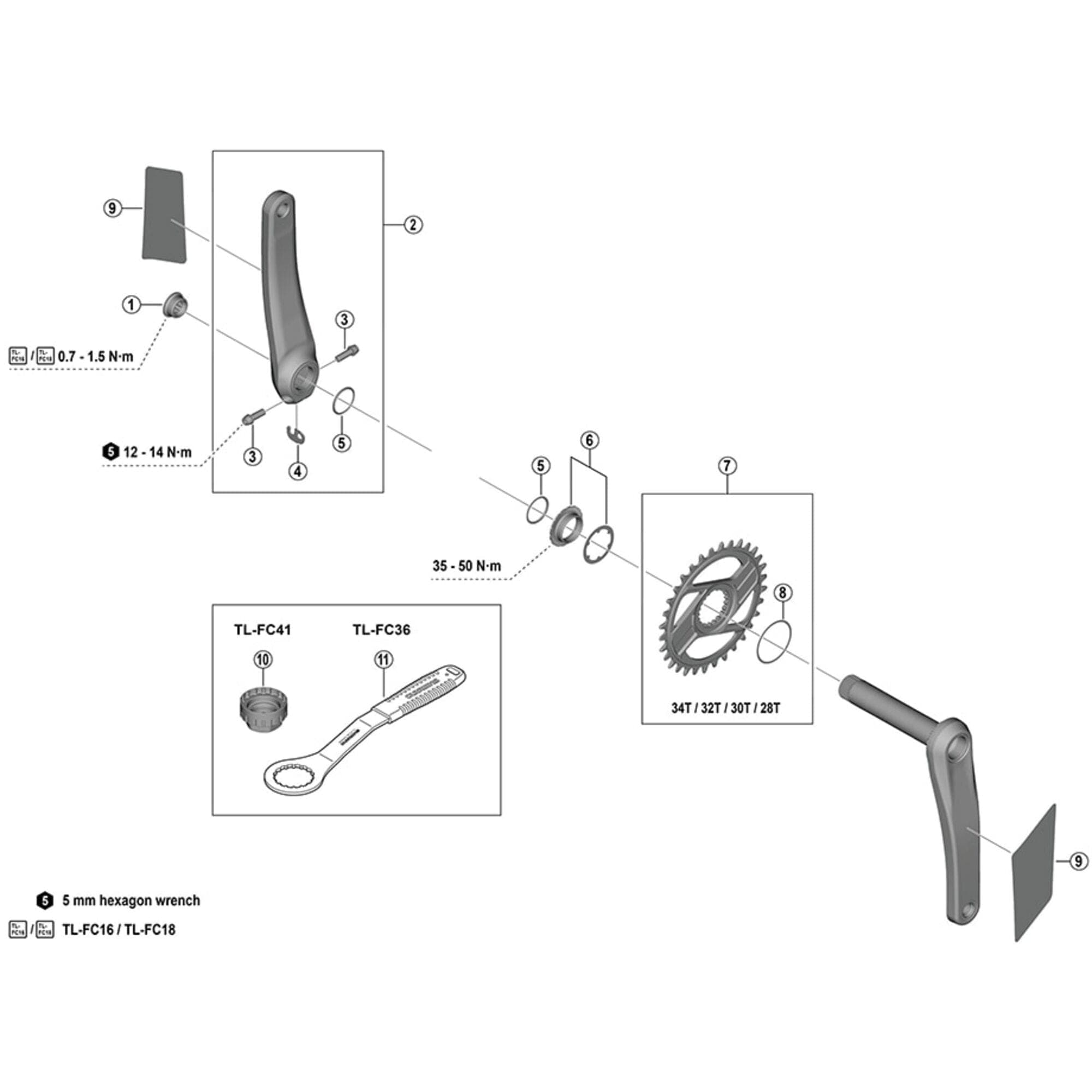 Shimano-Spares-FC-M9220-left-hand-crank-arm-unit-with-protection-sticker,-175-mm