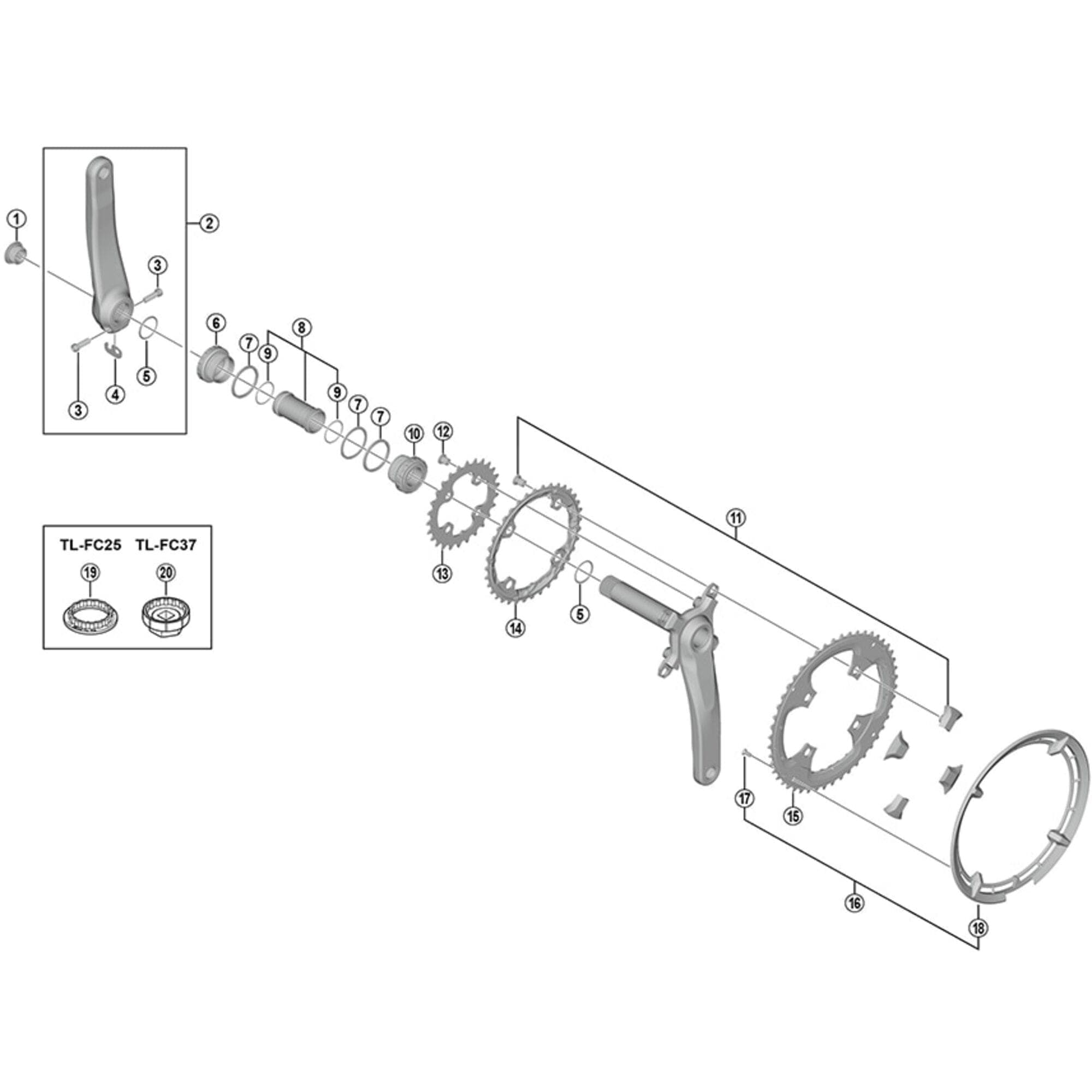 Shimano Deore XT FC-M8000 left hand crank arm unit, 170 mm